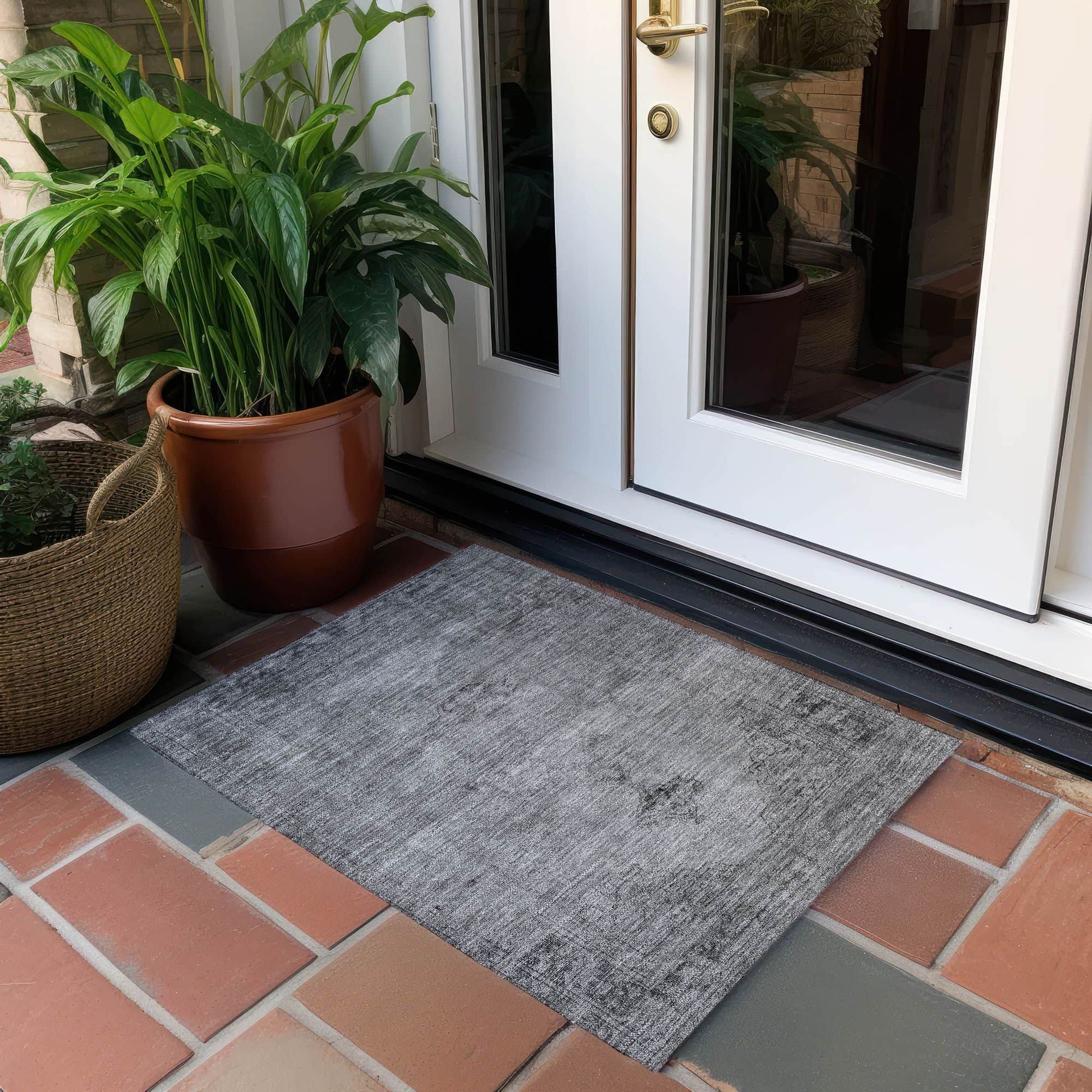 Machine Washable Gray Rug - Indoor / Outdoor - Kids / Pet Friendly Oriental Print Rug