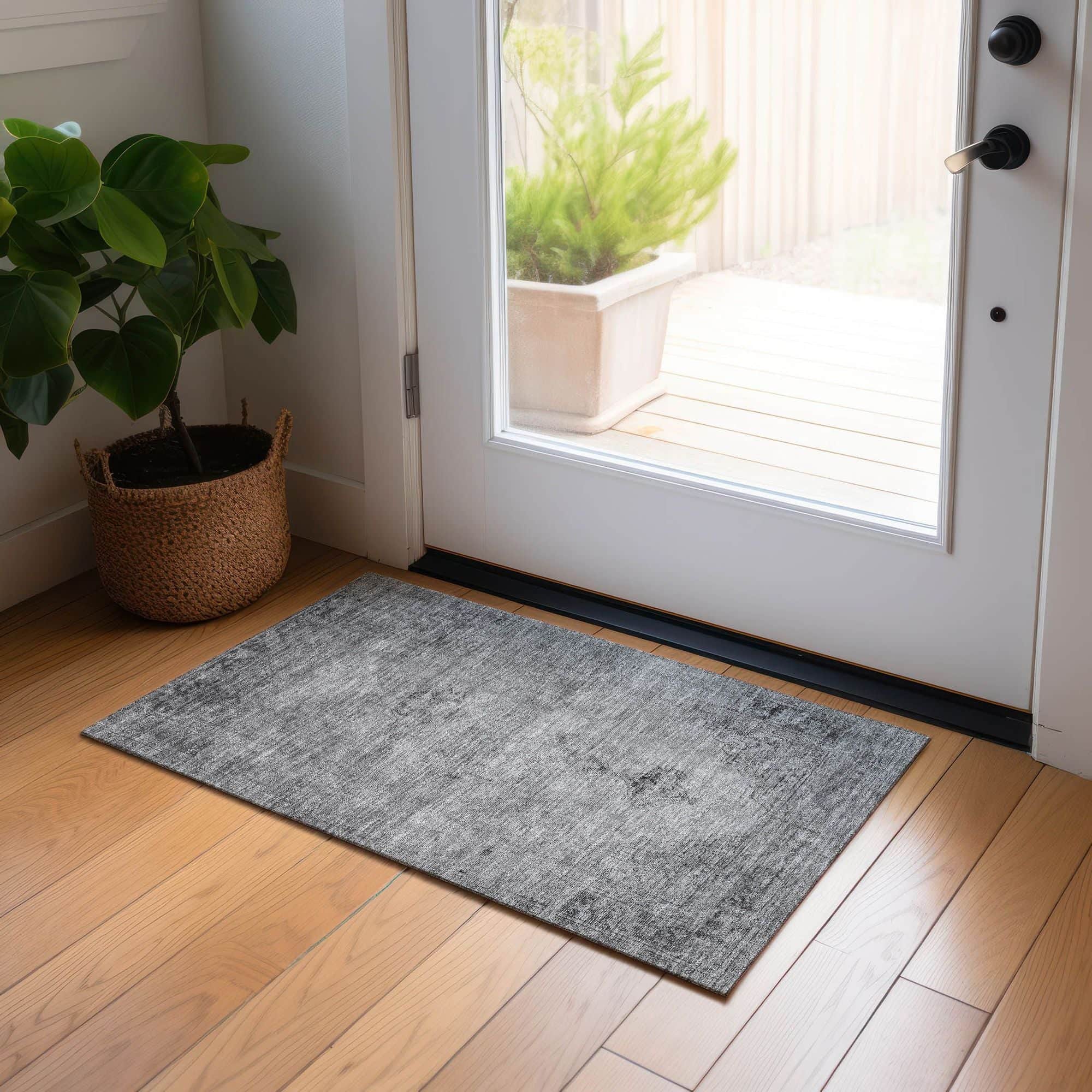 Machine Washable Gray Rug - Indoor / Outdoor - Kids / Pet Friendly Oriental Print Rug