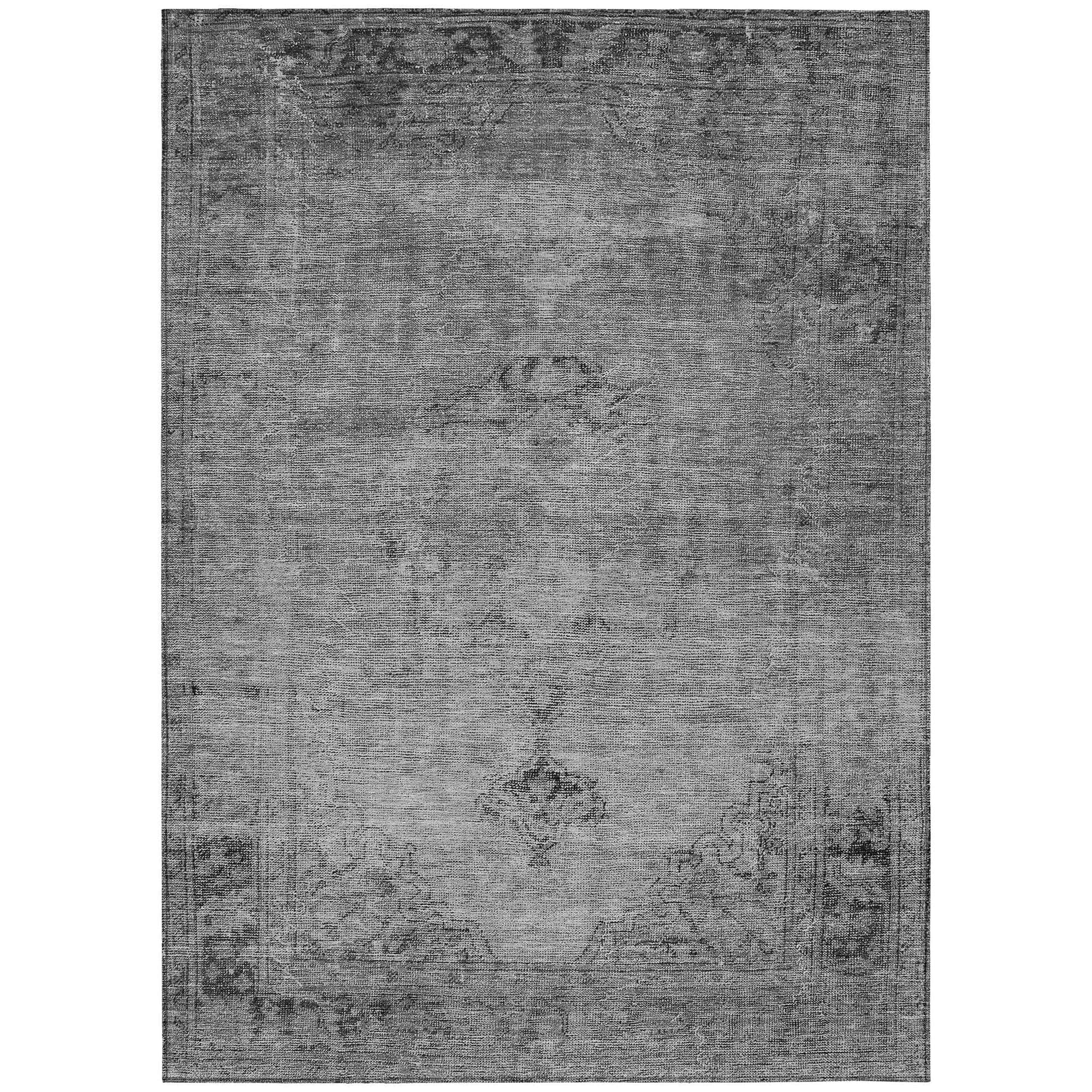 Machine Washable Gray Rug - Indoor / Outdoor - Kids / Pet Friendly Oriental Print Rug