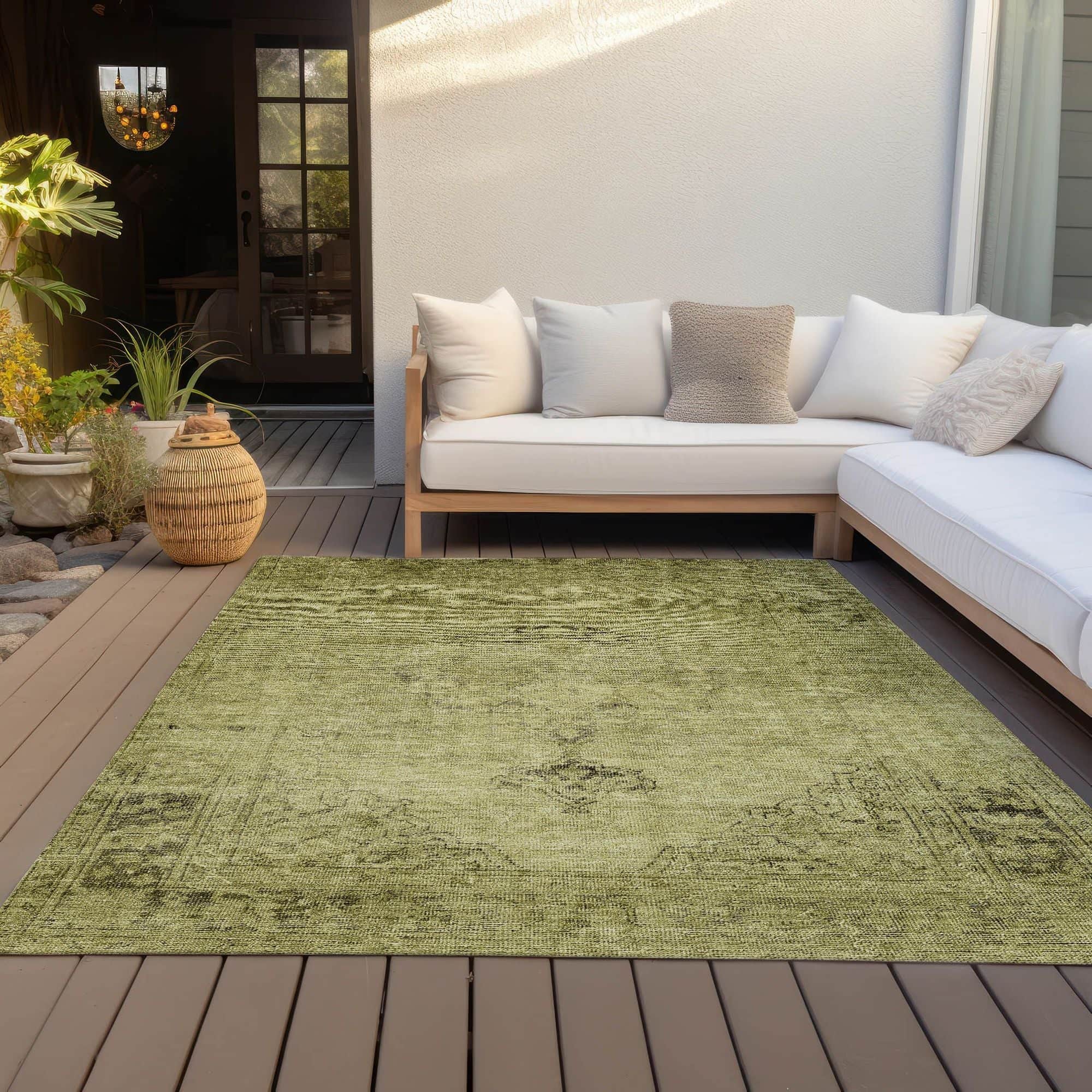 Machine Washable Khaki Brown Rug - Indoor / Outdoor - Kids / Pet Friendly Oriental Print Rug