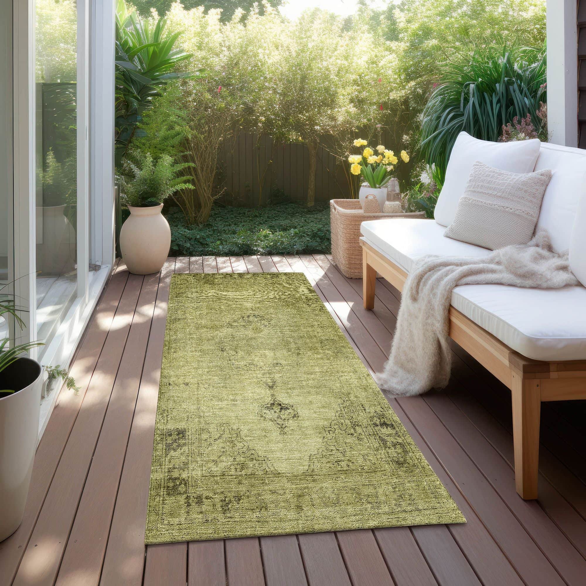 Machine Washable Khaki Brown Rug - Indoor / Outdoor - Kids / Pet Friendly Oriental Print Rug