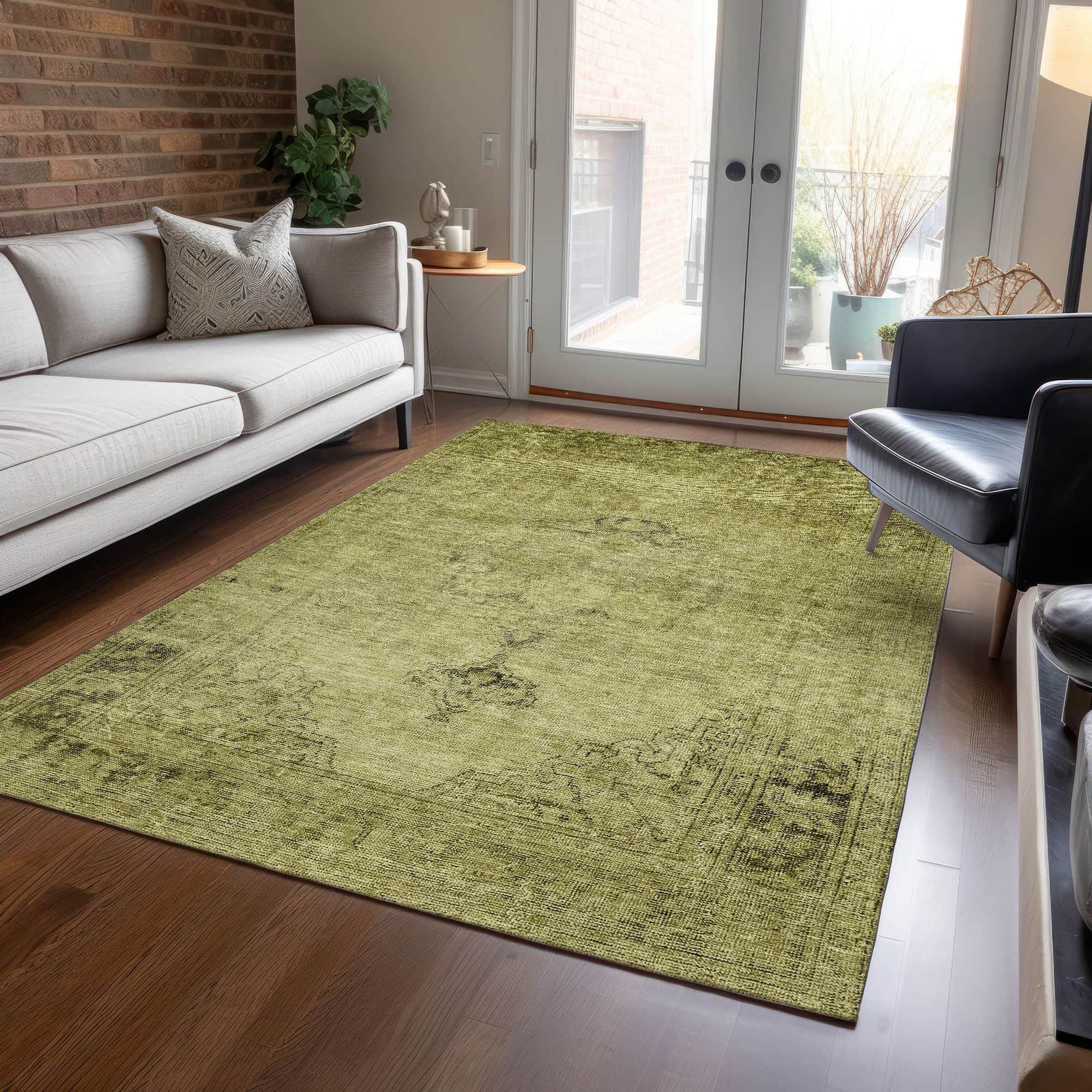 Machine Washable Khaki Brown Rug - Indoor / Outdoor - Kids / Pet Friendly Oriental Print Rug