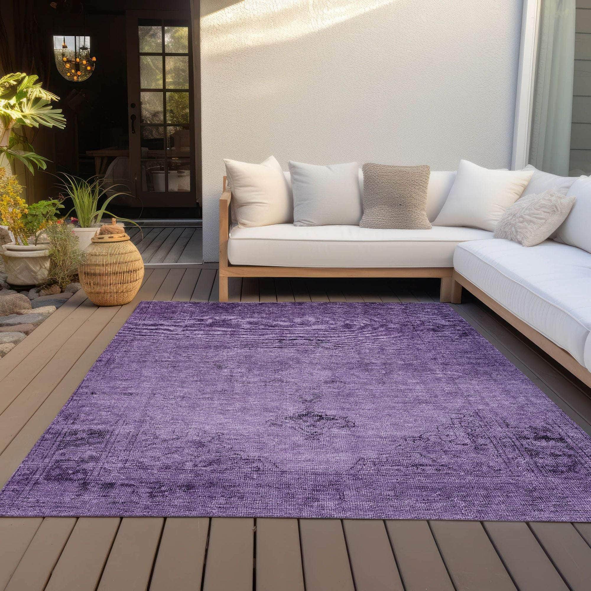 Machine Washable Purple Rug - Indoor / Outdoor - Kids / Pet Friendly Oriental Print Rug