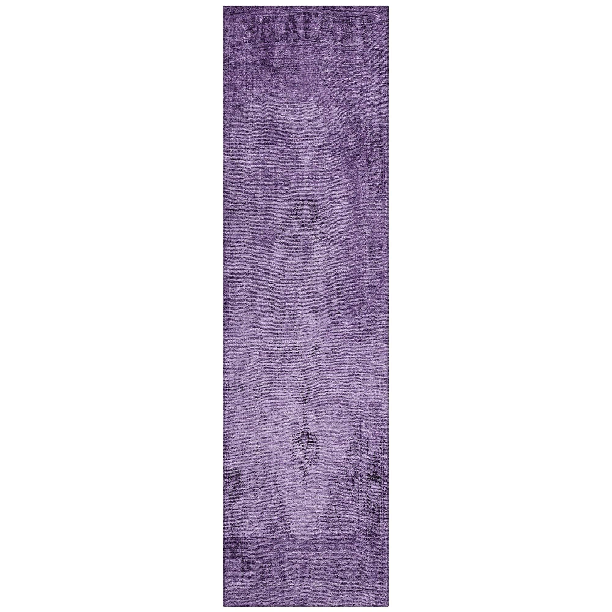 Machine Washable Purple Rug - Indoor / Outdoor - Kids / Pet Friendly Oriental Print Rug