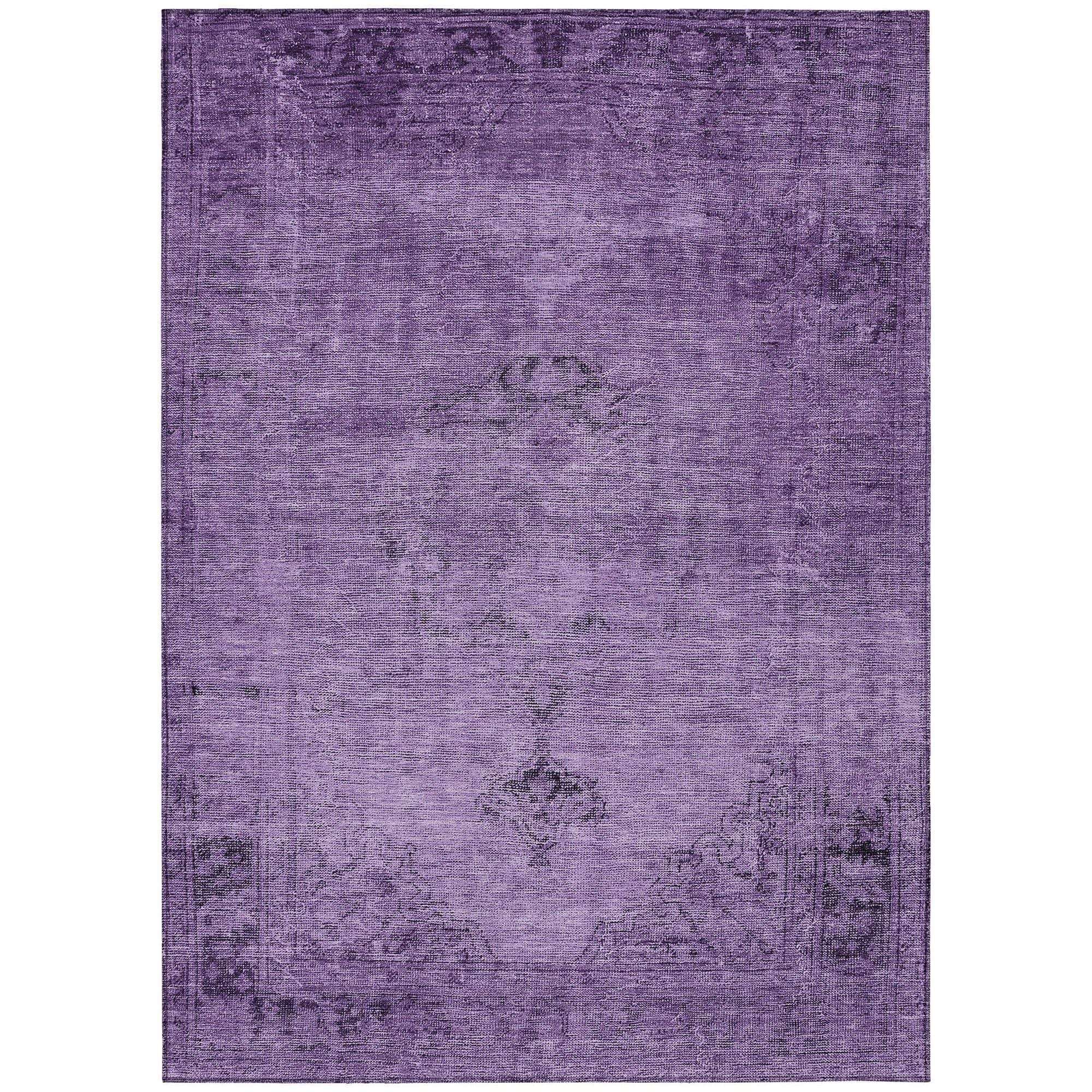 Machine Washable Purple Rug - Indoor / Outdoor - Kids / Pet Friendly Oriental Print Rug