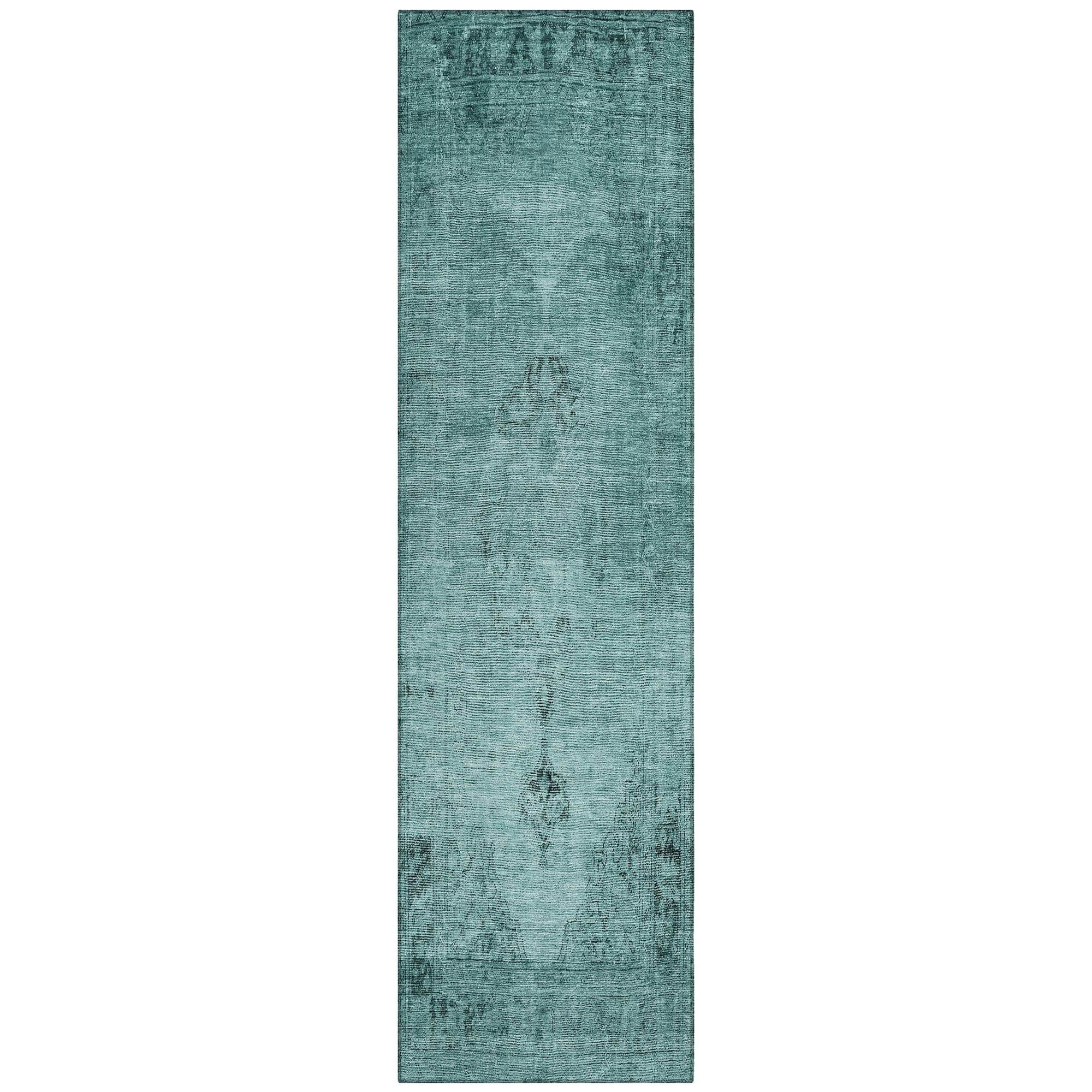 Machine Washable Teal Rug - Indoor / Outdoor - Kids / Pet Friendly Oriental Print Rug