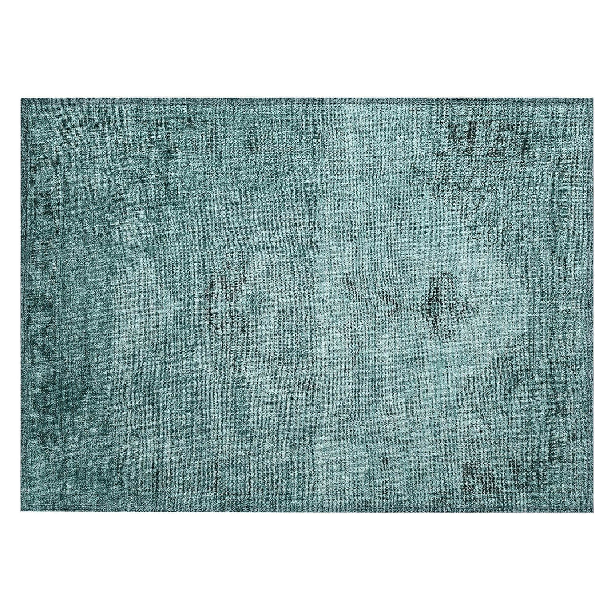 Machine Washable Teal Rug - Indoor / Outdoor - Kids / Pet Friendly Oriental Print Rug