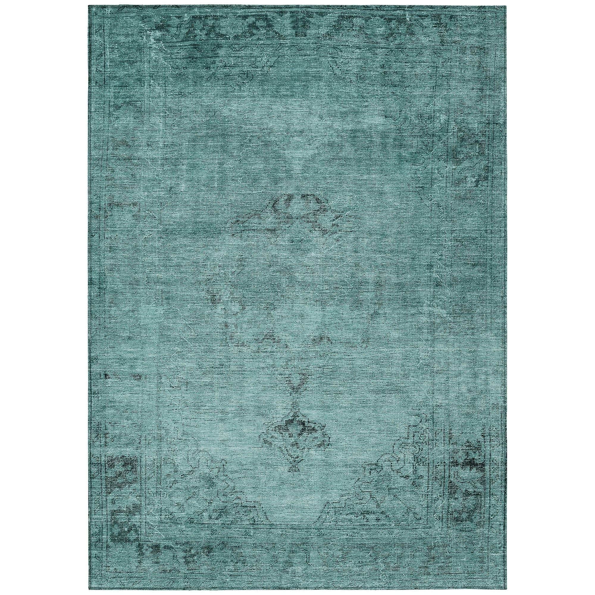 Machine Washable Teal Rug - Indoor / Outdoor - Kids / Pet Friendly Oriental Print Rug