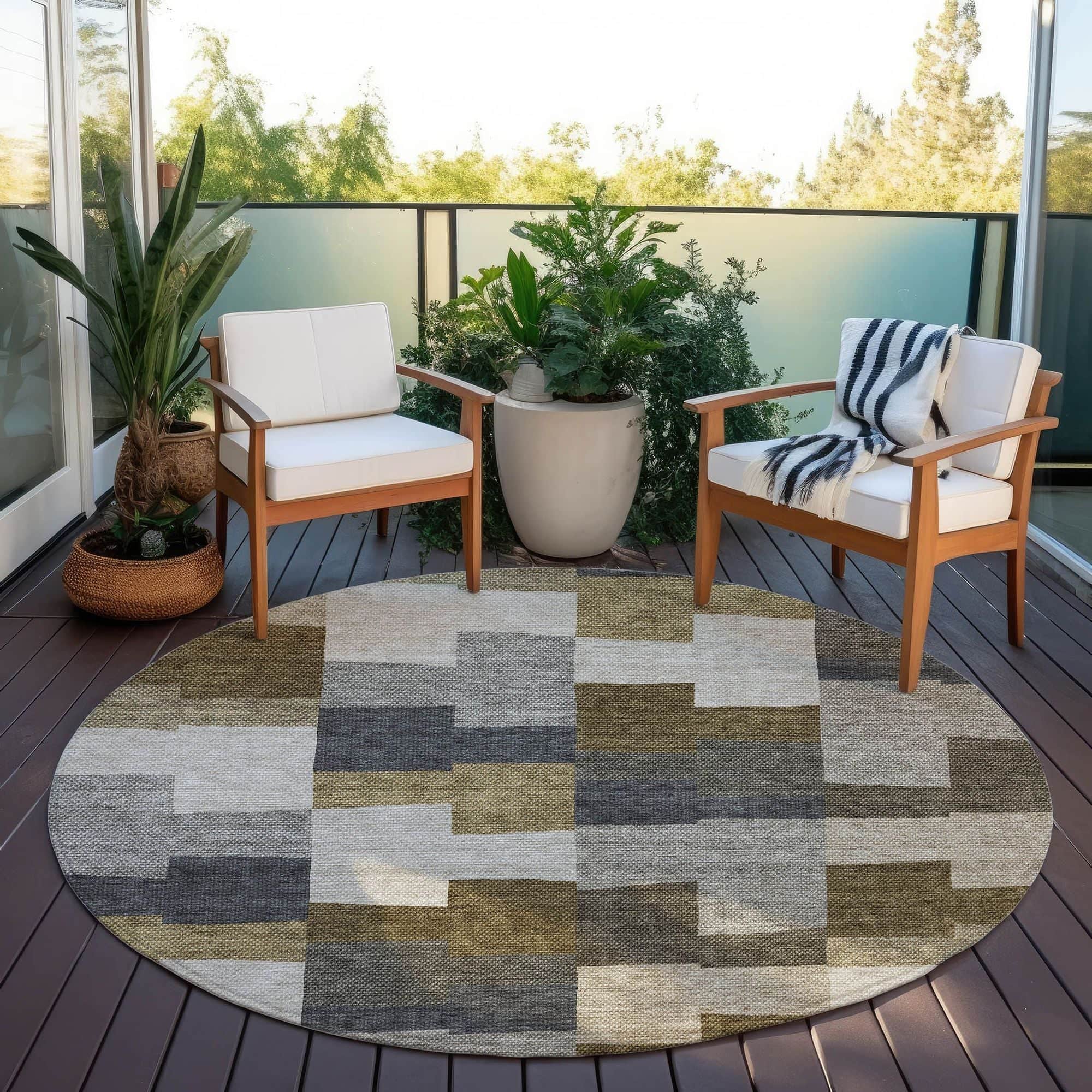 Machine Washable Brown Rug - Indoor / Outdoor - Kids / Pet Friendly Geometric Print Rug