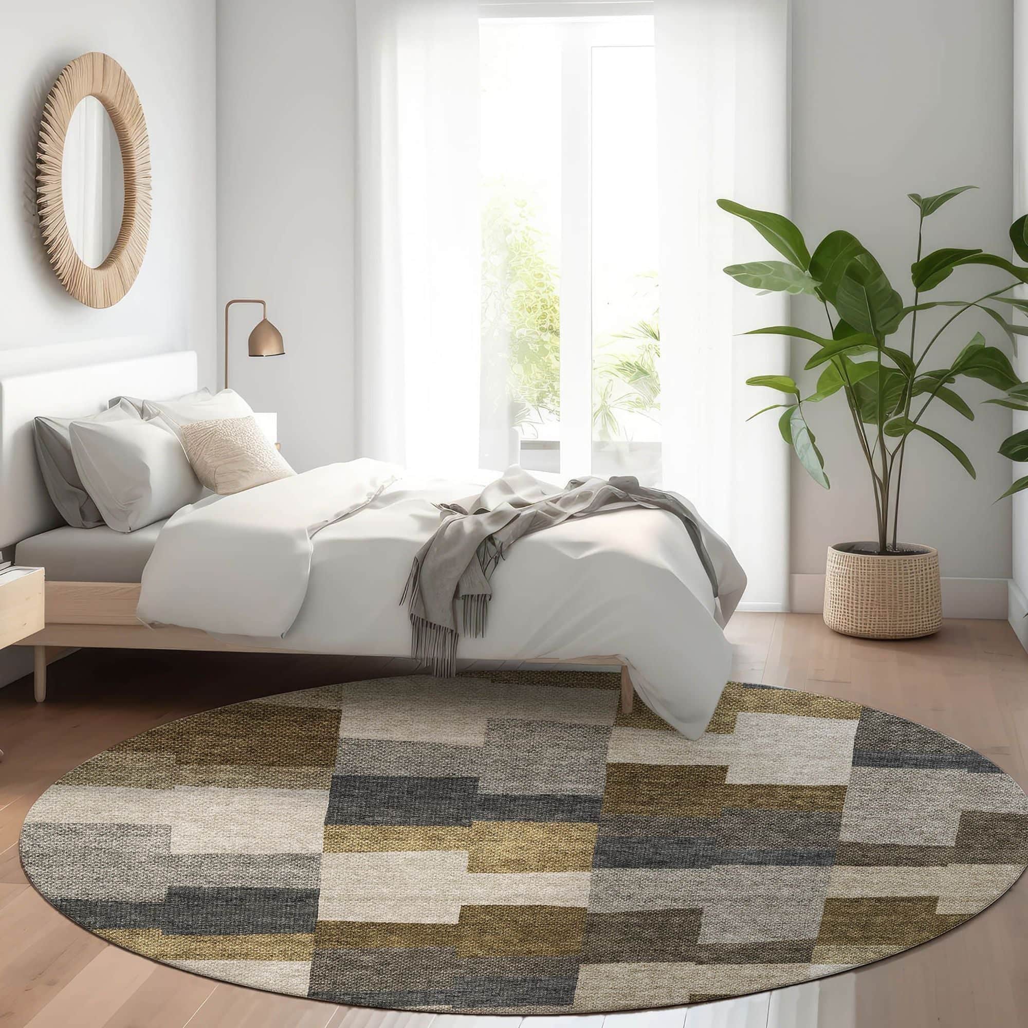 Machine Washable Brown Rug - Indoor / Outdoor - Kids / Pet Friendly Geometric Print Rug