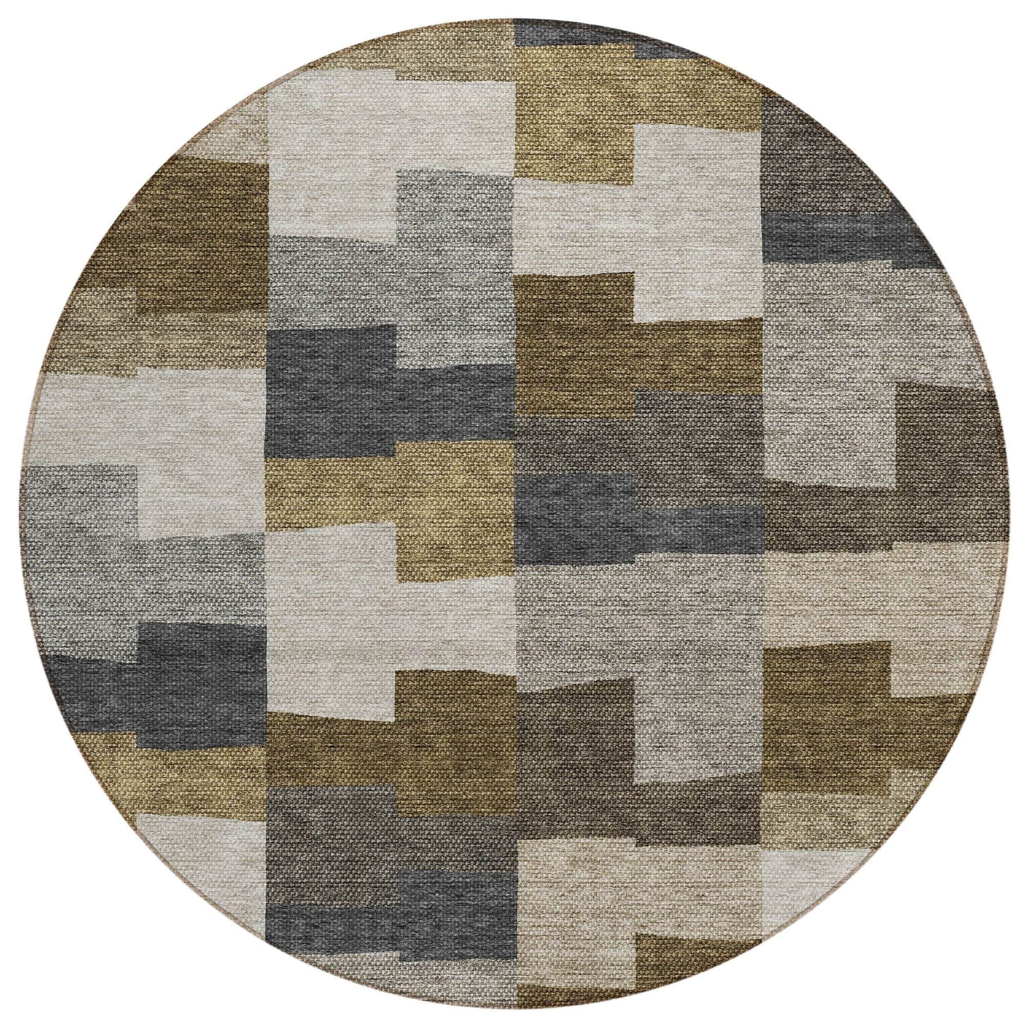 Machine Washable Brown Rug - Indoor / Outdoor - Kids / Pet Friendly Geometric Print Rug