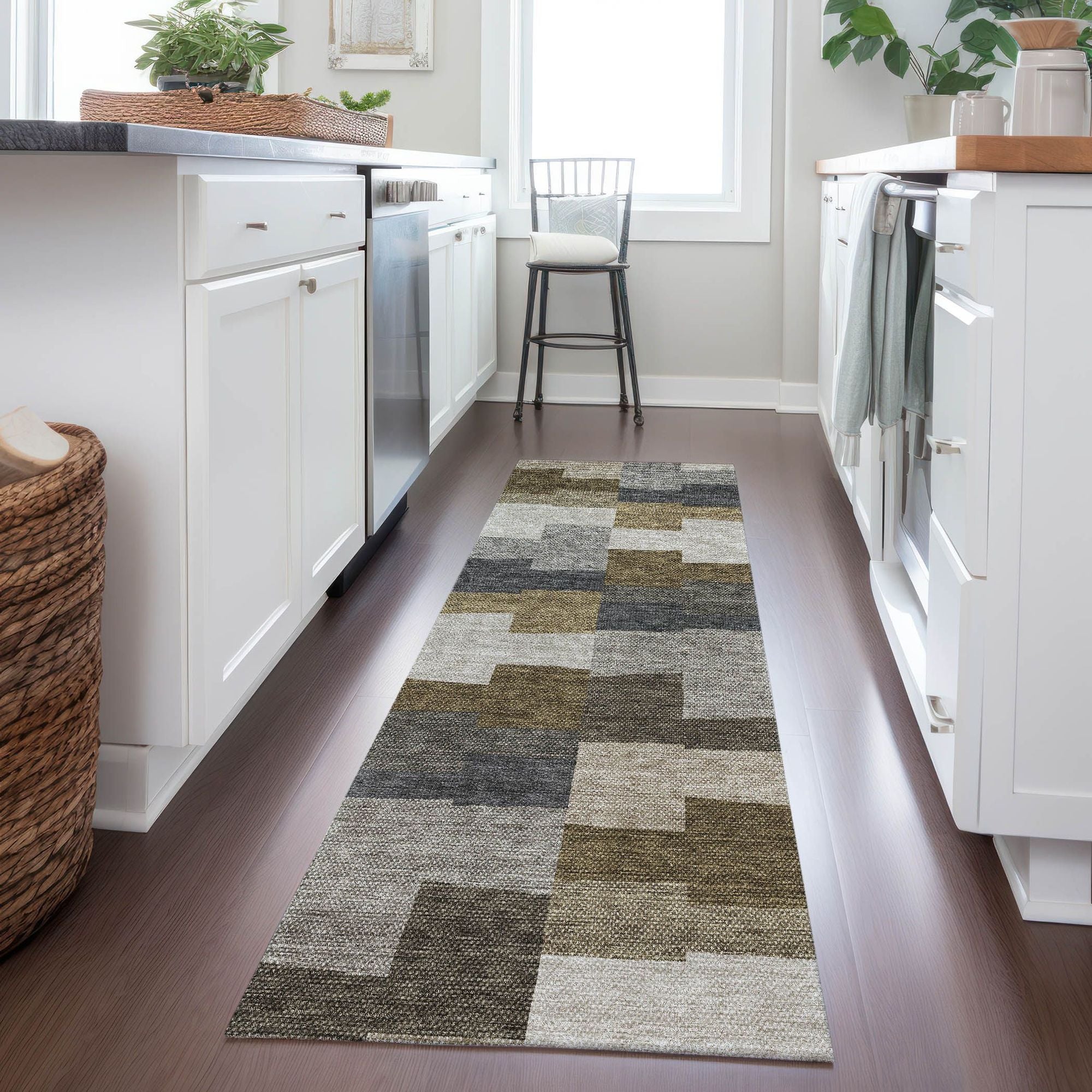 Machine Washable Brown Rug - Indoor / Outdoor - Kids / Pet Friendly Geometric Print Rug