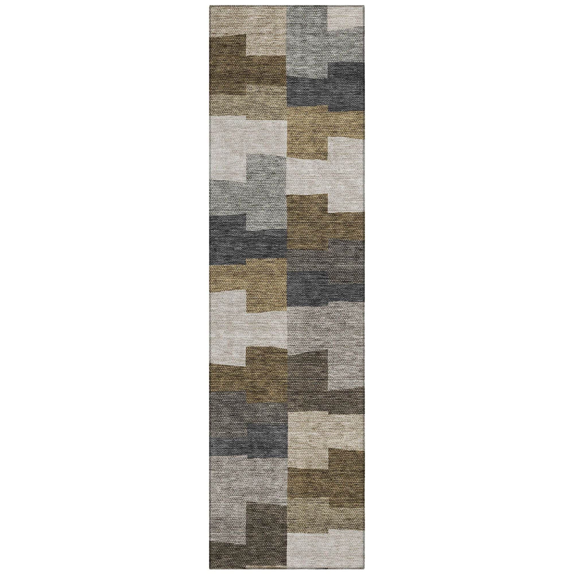 Machine Washable Brown Rug - Indoor / Outdoor - Kids / Pet Friendly Geometric Print Rug