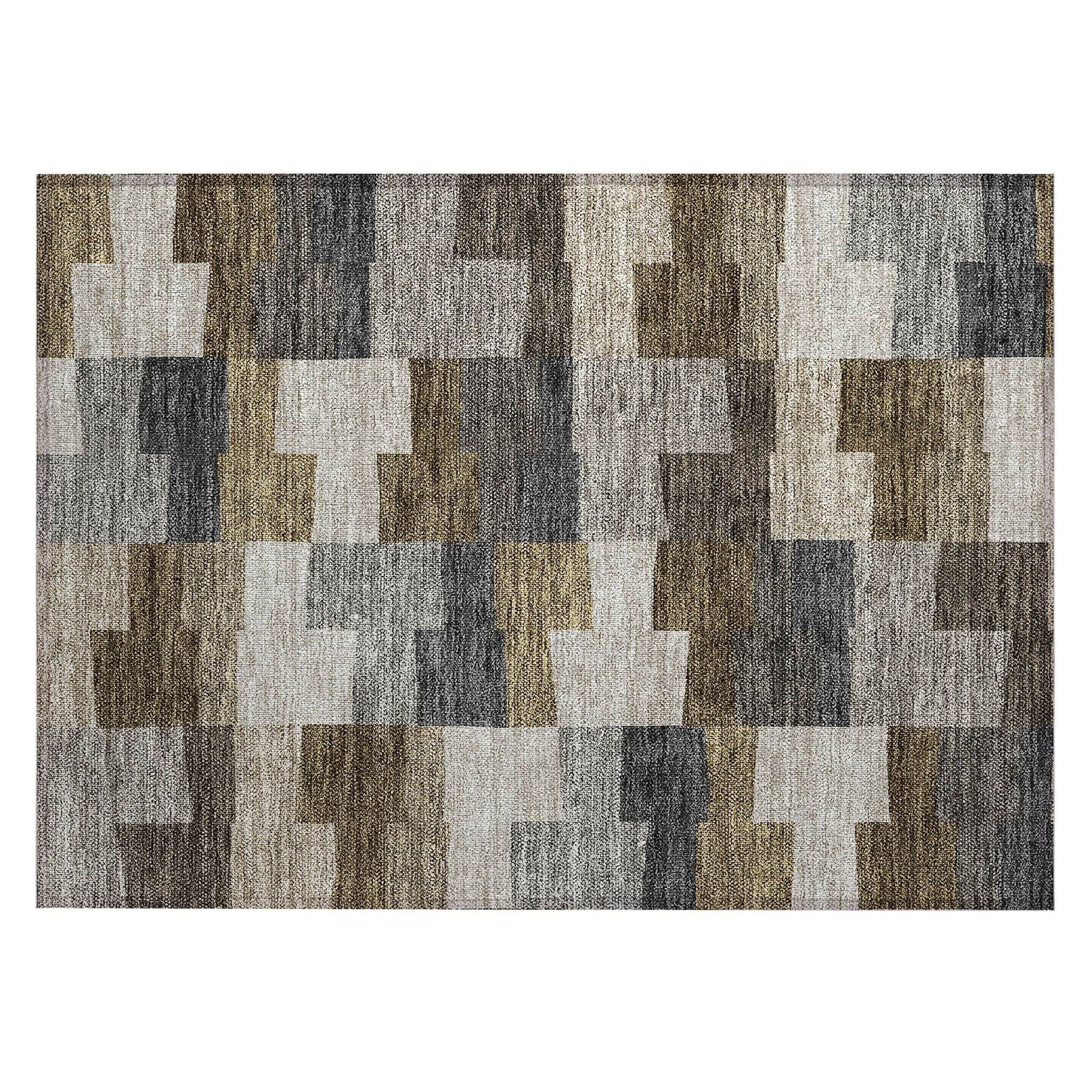 Machine Washable Brown Rug - Indoor / Outdoor - Kids / Pet Friendly Geometric Print Rug