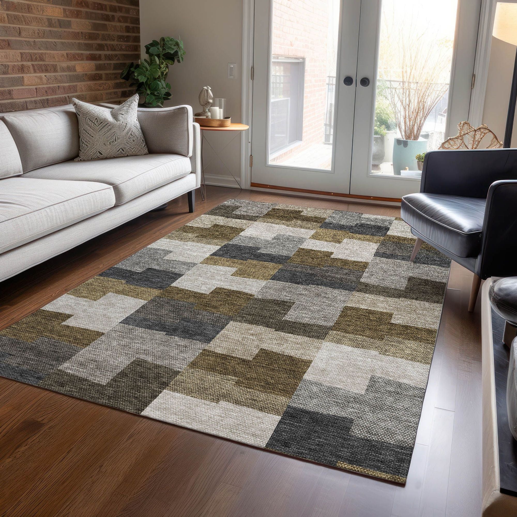 Machine Washable Brown Rug - Indoor / Outdoor - Kids / Pet Friendly Geometric Print Rug