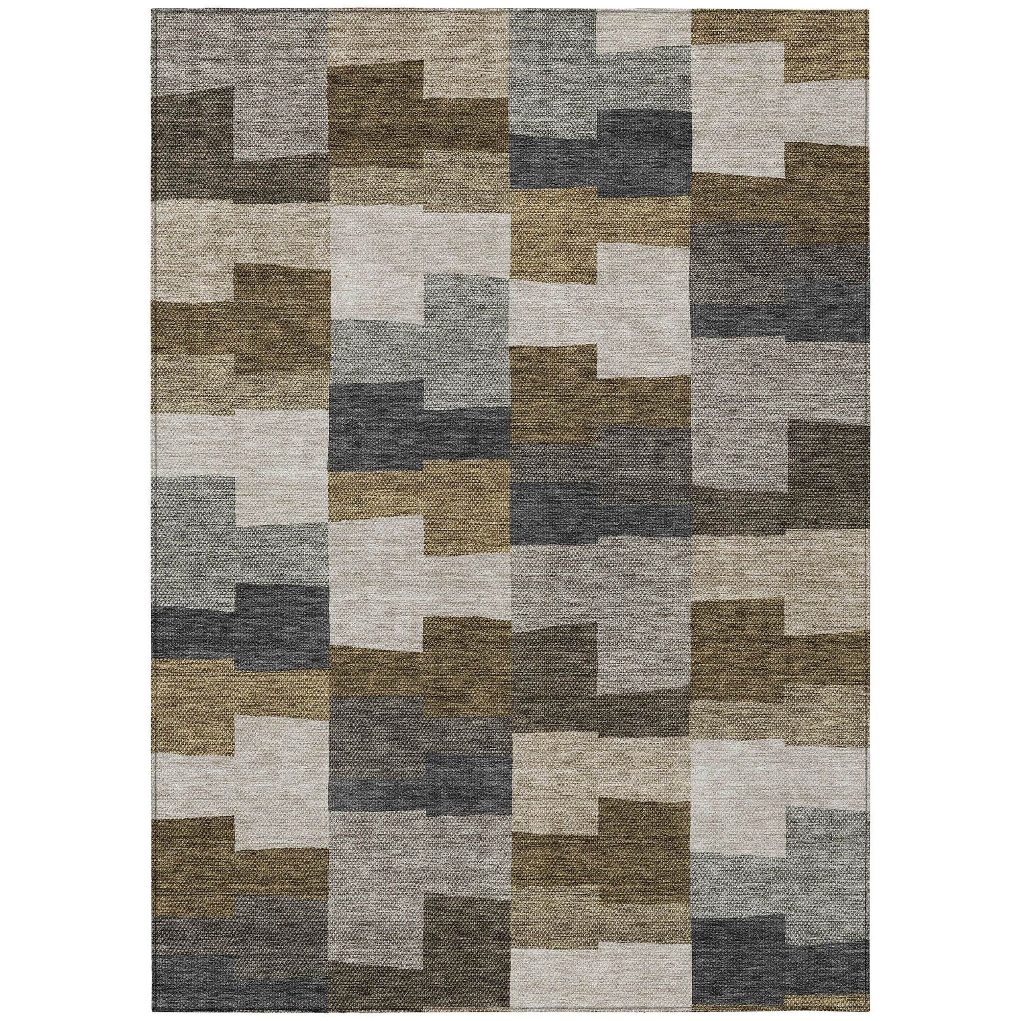 Machine Washable Brown Rug - Indoor / Outdoor - Kids / Pet Friendly Geometric Print Rug