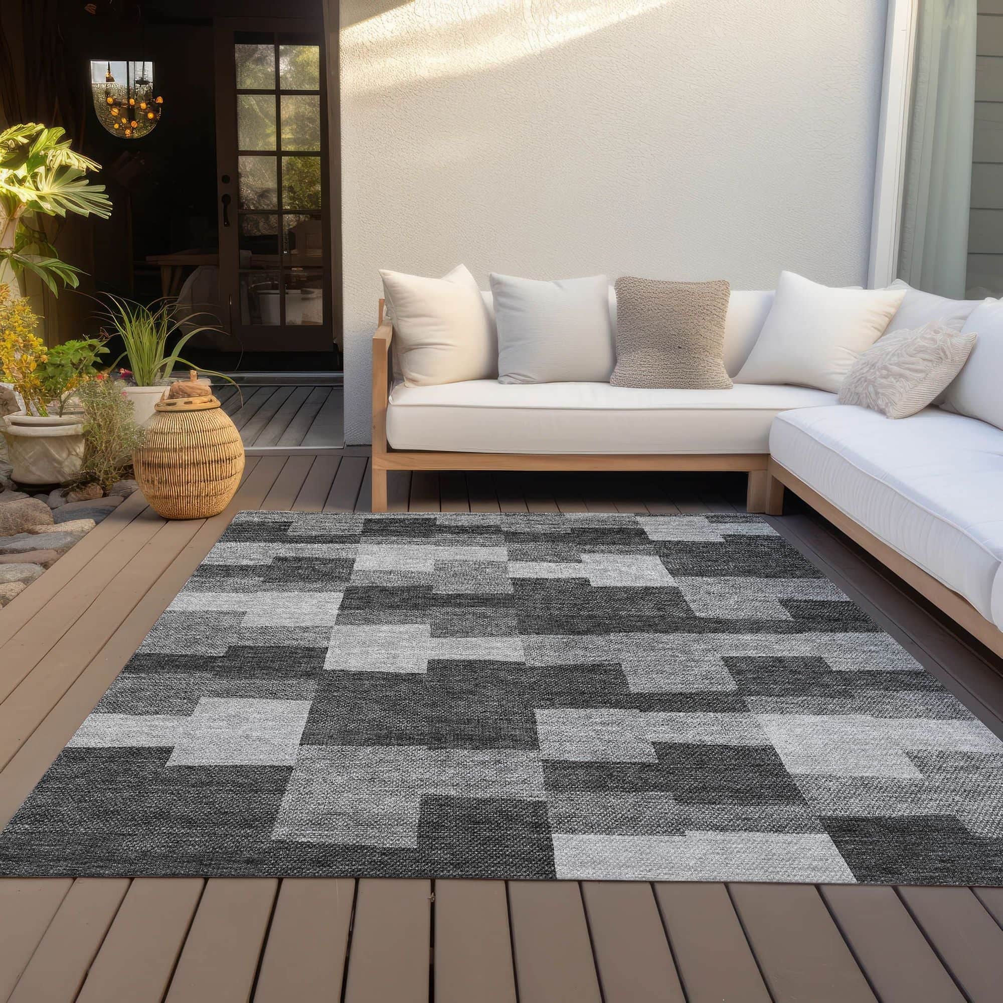 Machine Washable Gray Rug - Indoor / Outdoor - Kids / Pet Friendly Geometric Print Rug