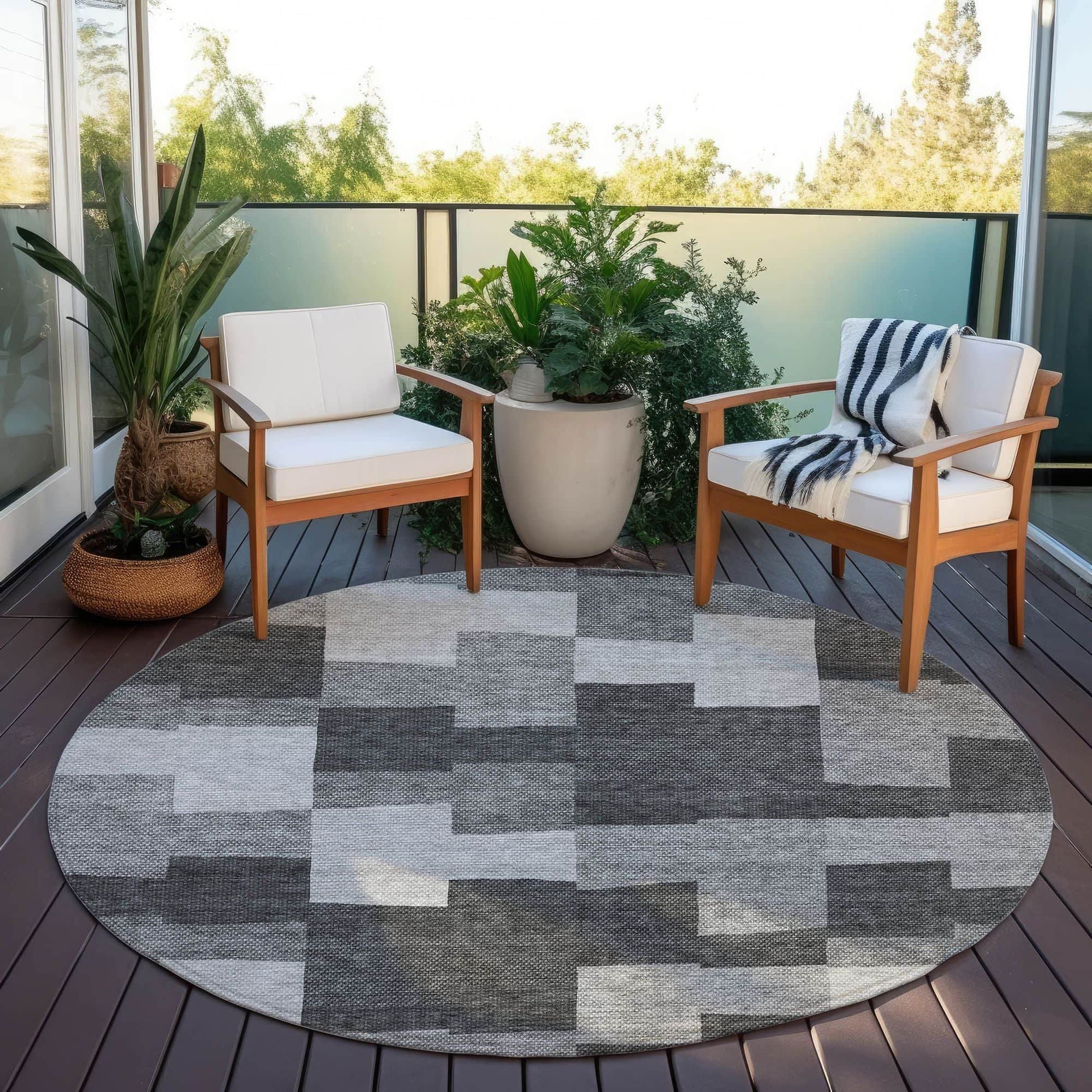 Machine Washable Gray Rug - Indoor / Outdoor - Kids / Pet Friendly Geometric Print Rug