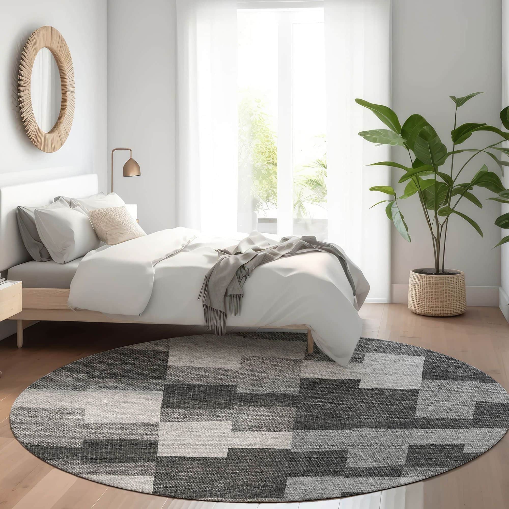 Machine Washable Gray Rug - Indoor / Outdoor - Kids / Pet Friendly Geometric Print Rug