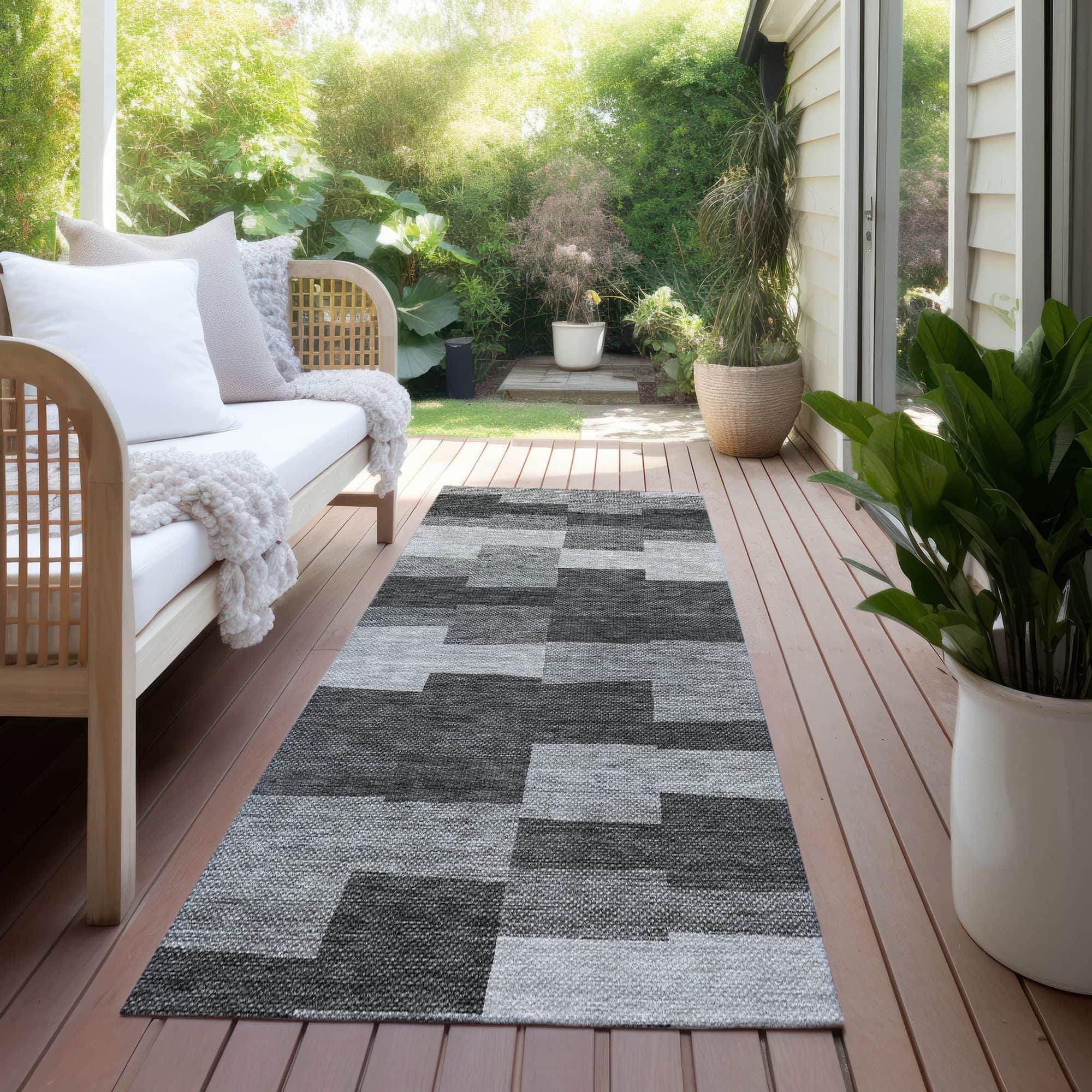 Machine Washable Gray Rug - Indoor / Outdoor - Kids / Pet Friendly Geometric Print Rug