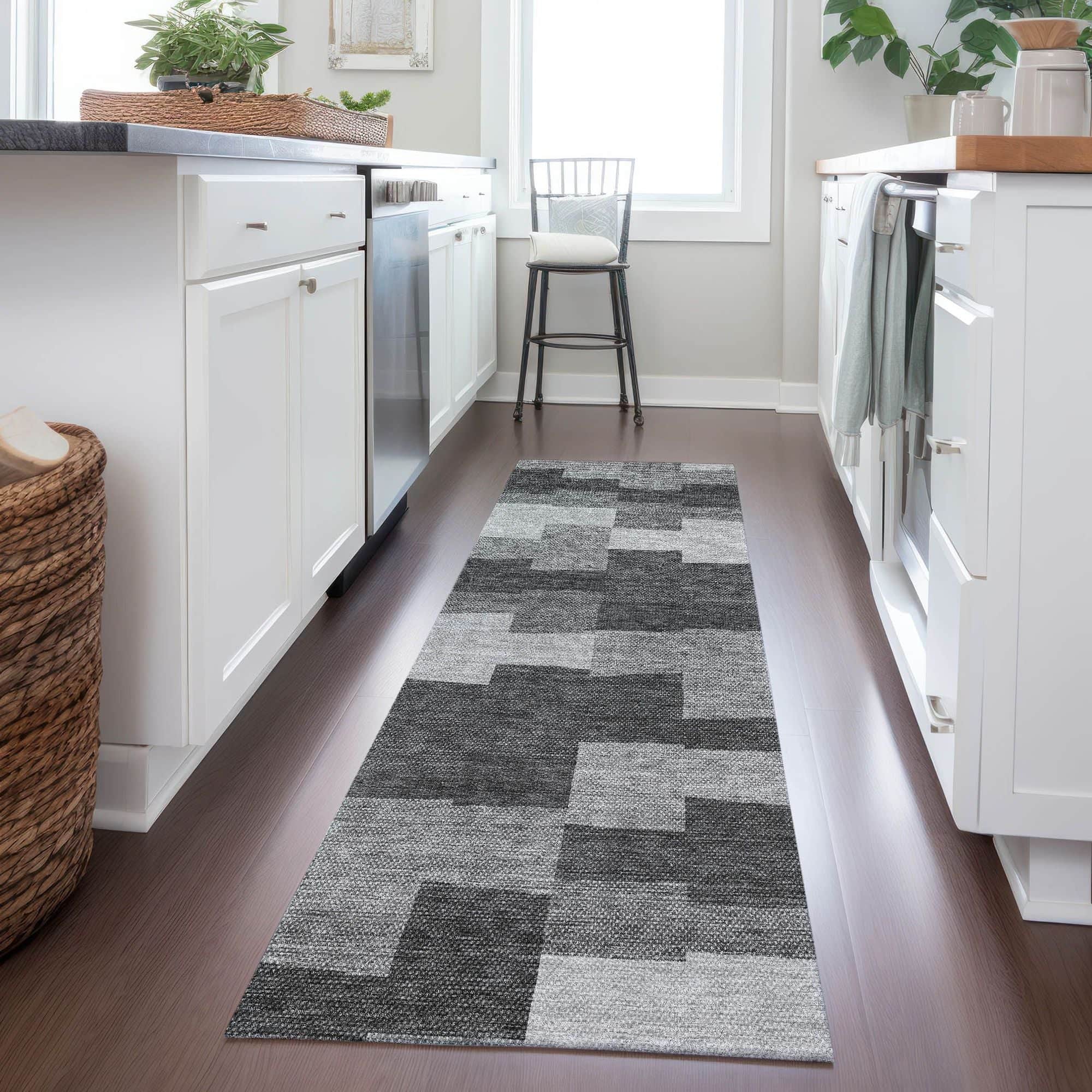 Machine Washable Gray Rug - Indoor / Outdoor - Kids / Pet Friendly Geometric Print Rug