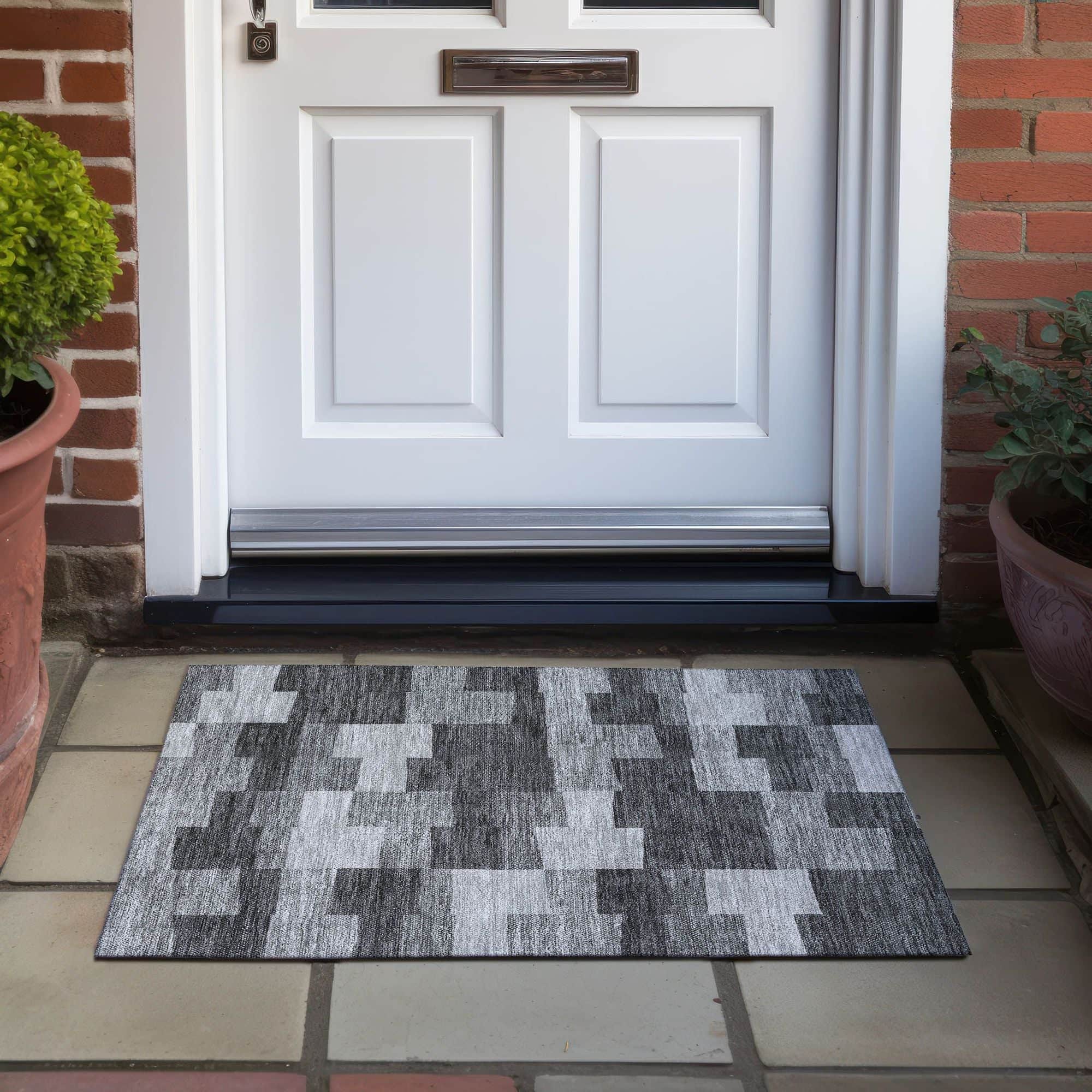 Machine Washable Gray Rug - Indoor / Outdoor - Kids / Pet Friendly Geometric Print Rug