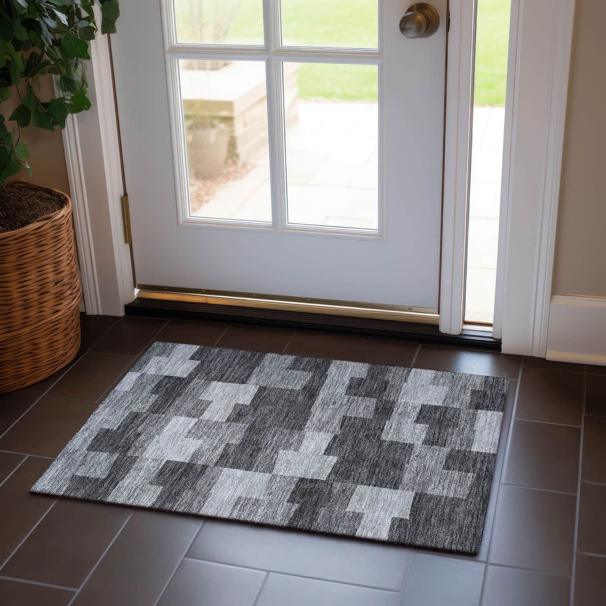 Machine Washable Gray Rug - Indoor / Outdoor - Kids / Pet Friendly Geometric Print Rug