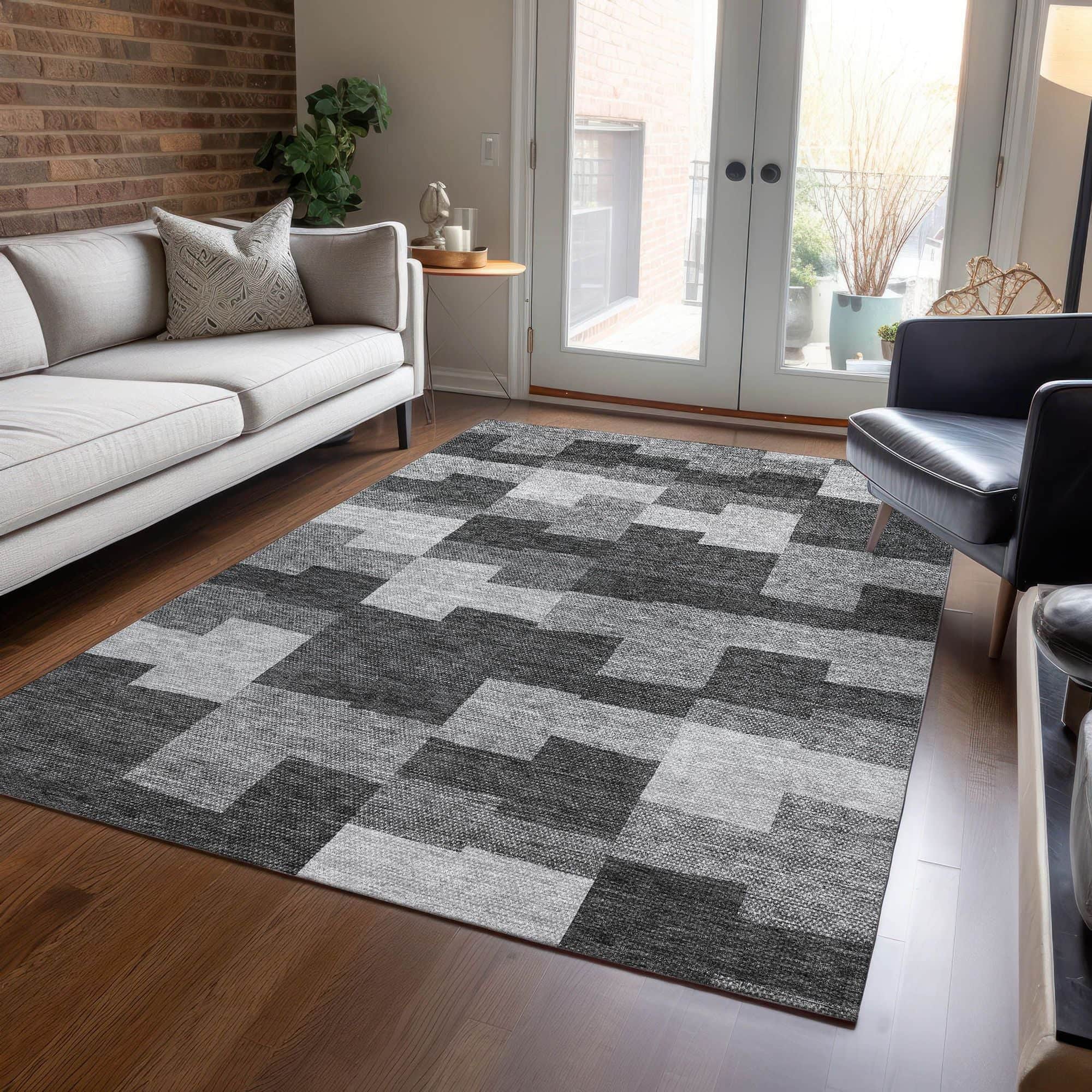Machine Washable Gray Rug - Indoor / Outdoor - Kids / Pet Friendly Geometric Print Rug