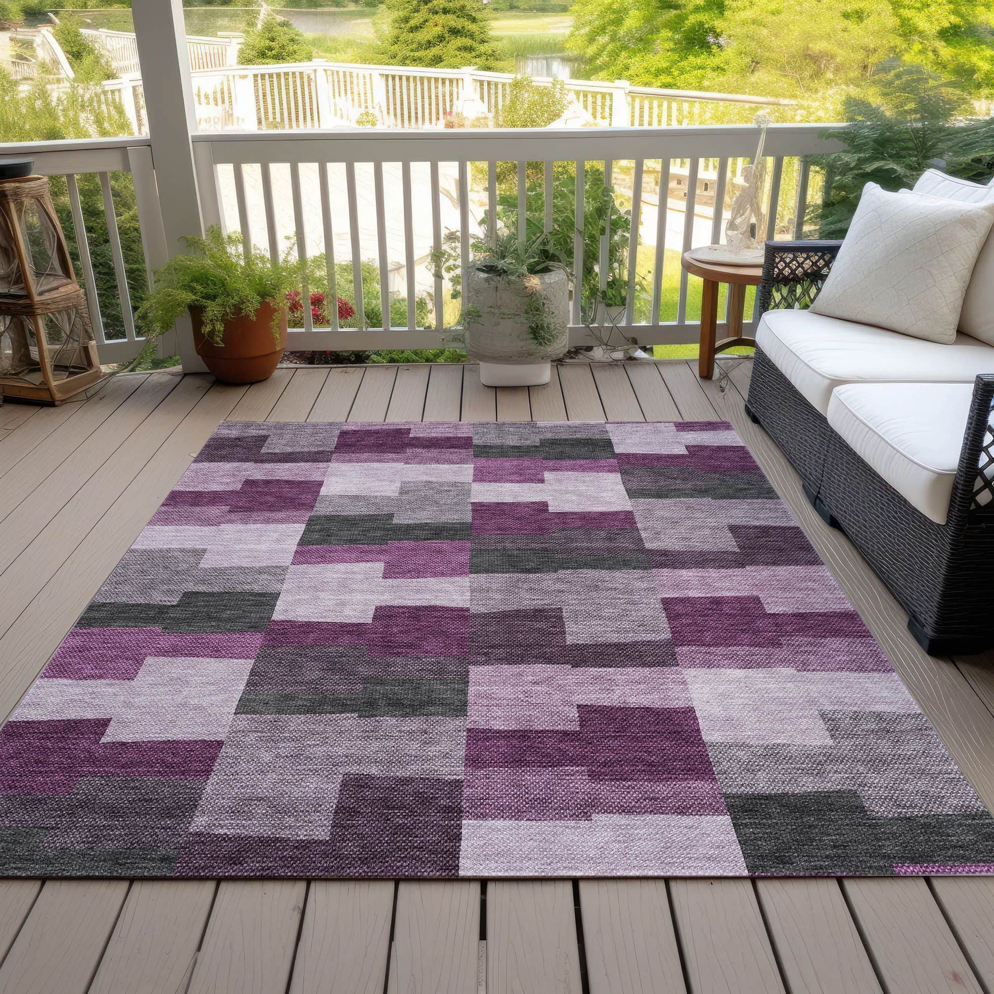 Machine Washable Merlot Red Rug - Indoor / Outdoor - Kids / Pet Friendly Geometric Print Rug