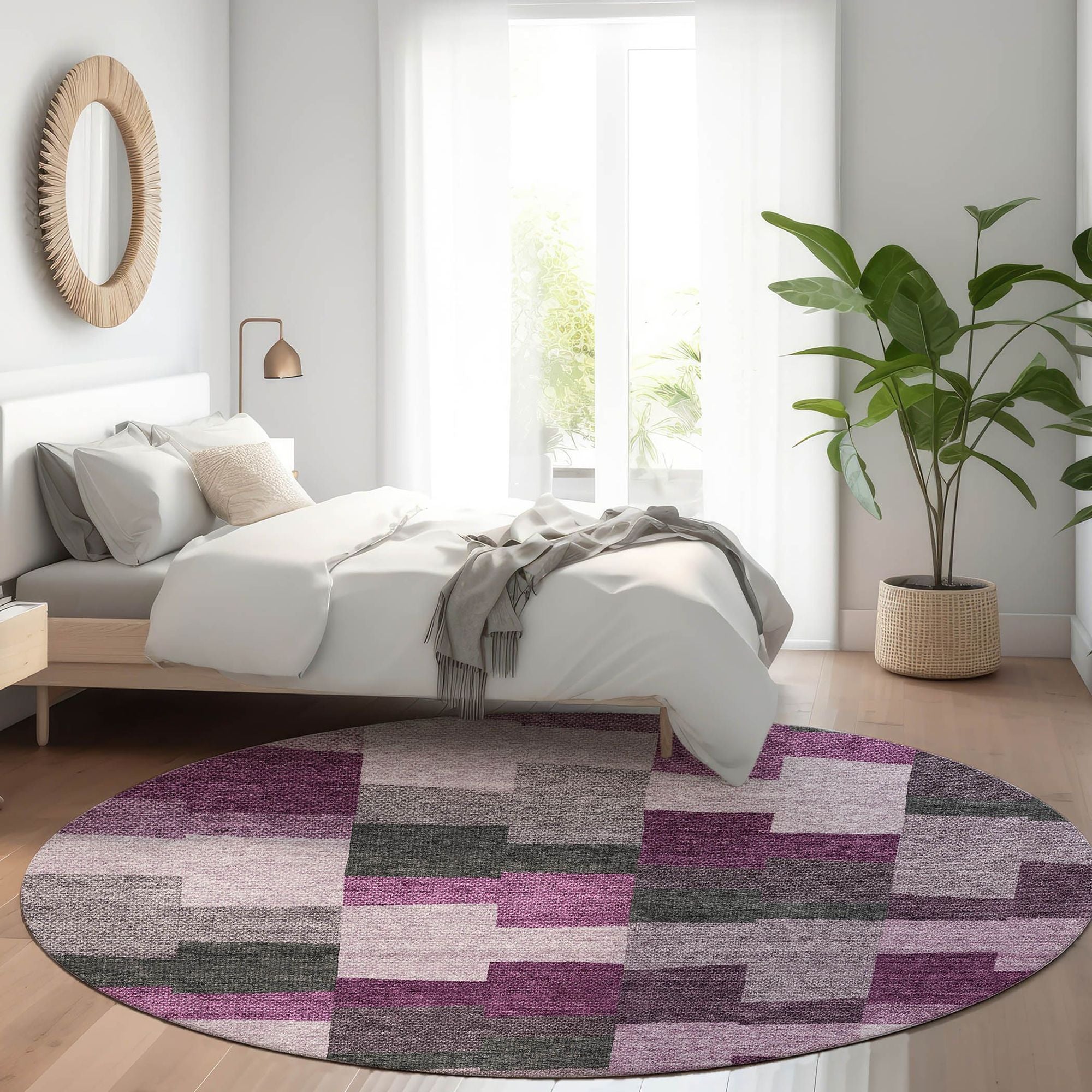 Machine Washable Merlot Red Rug - Indoor / Outdoor - Kids / Pet Friendly Geometric Print Rug