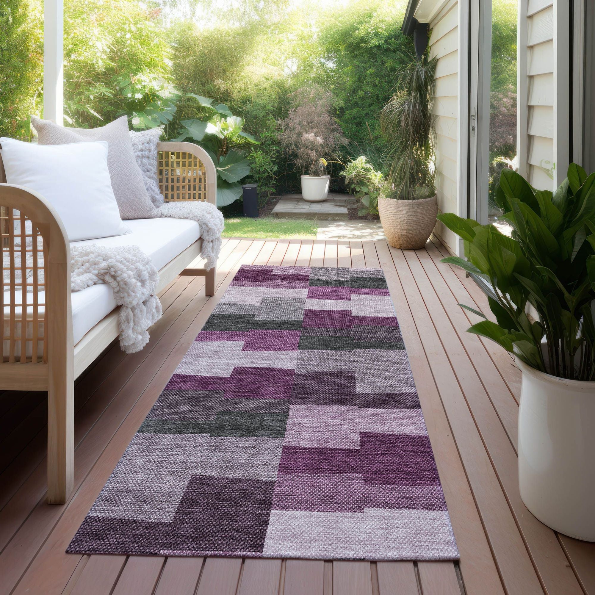 Machine Washable Merlot Red Rug - Indoor / Outdoor - Kids / Pet Friendly Geometric Print Rug