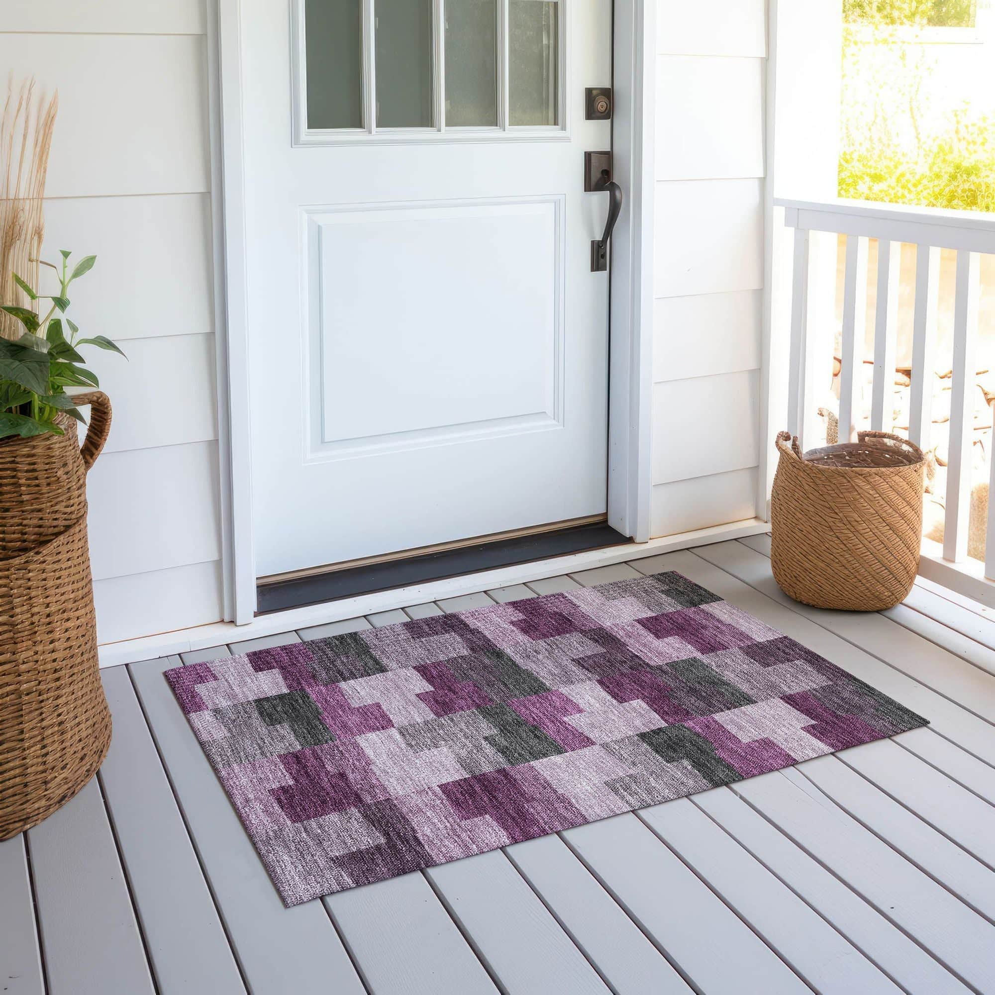 Machine Washable Merlot Red Rug - Indoor / Outdoor - Kids / Pet Friendly Geometric Print Rug
