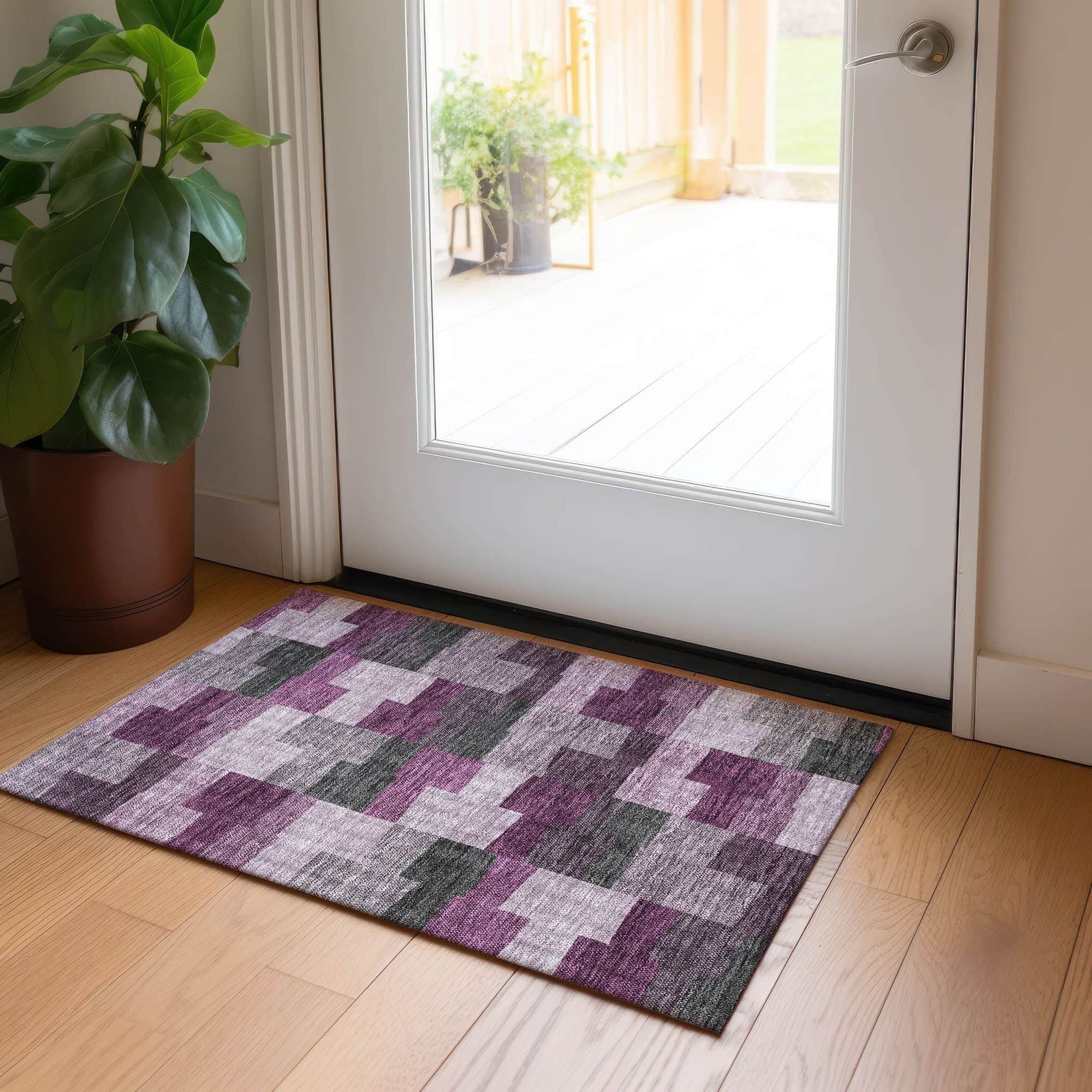 Machine Washable Merlot Red Rug - Indoor / Outdoor - Kids / Pet Friendly Geometric Print Rug