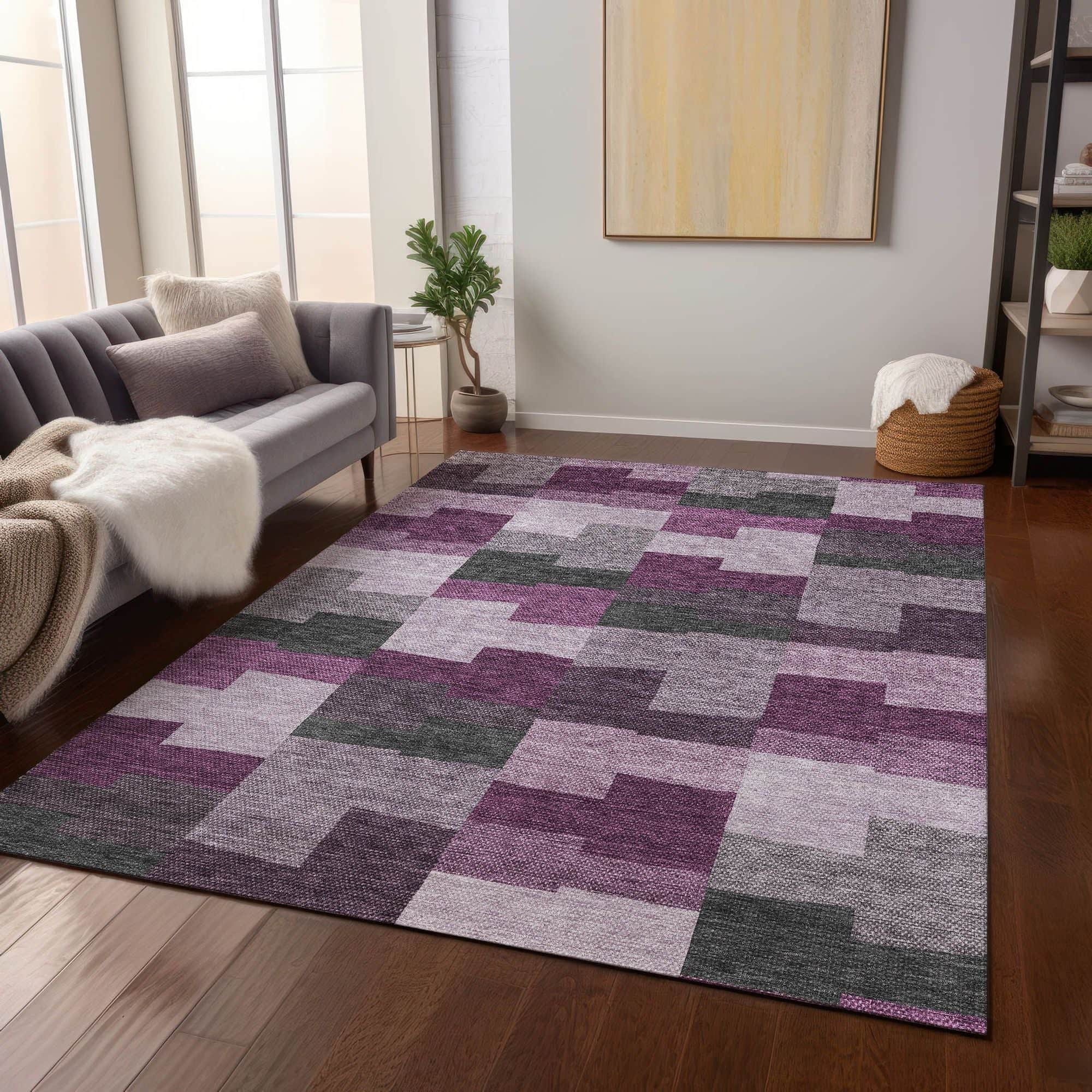 Machine Washable Merlot Red Rug - Indoor / Outdoor - Kids / Pet Friendly Geometric Print Rug