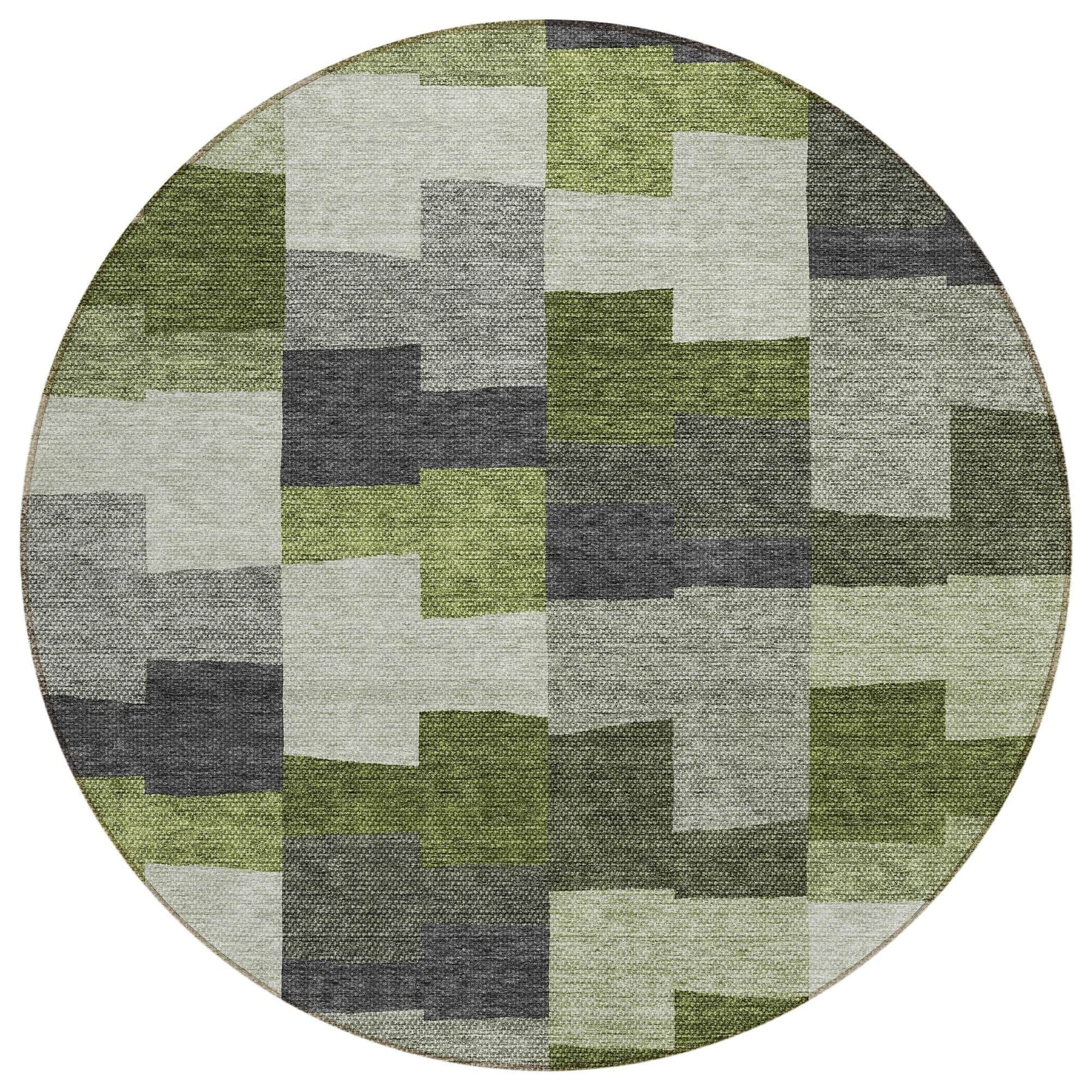 Machine Washable Olive Green Rug - Indoor / Outdoor - Kids / Pet Friendly Geometric Print Rug