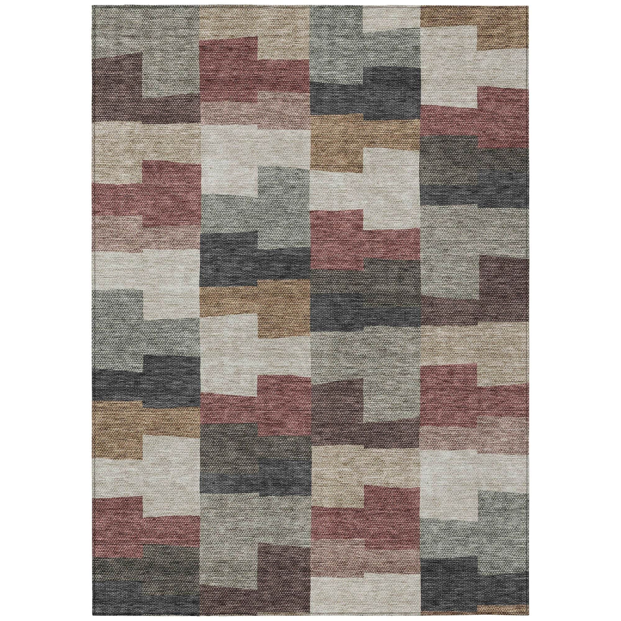 Machine Washable Paprika Orange Rug - Indoor / Outdoor - Kids / Pet Friendly Geometric Print Rug