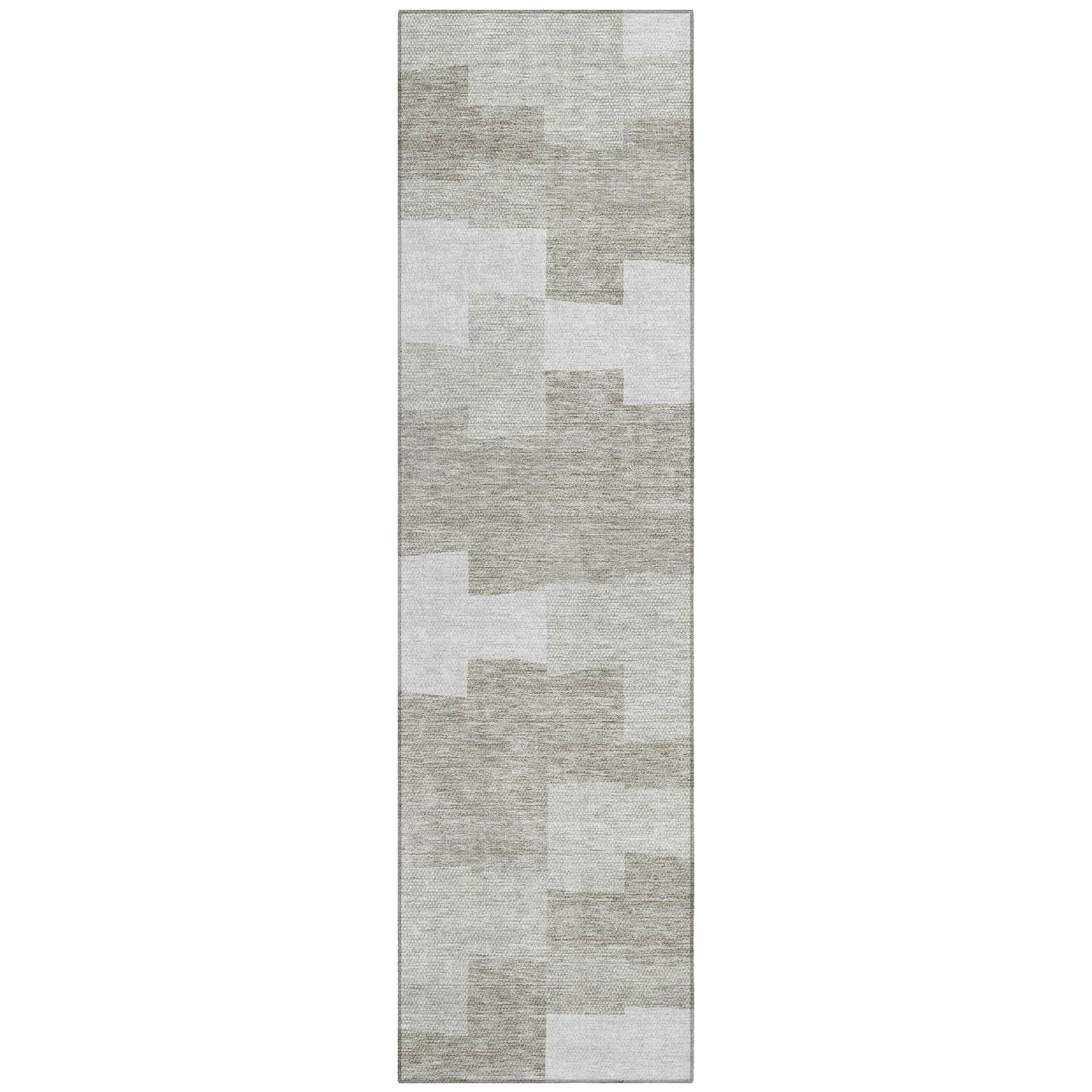 Machine Washable Taupe Brown Rug - Indoor / Outdoor - Kids / Pet Friendly Geometric Print Rug