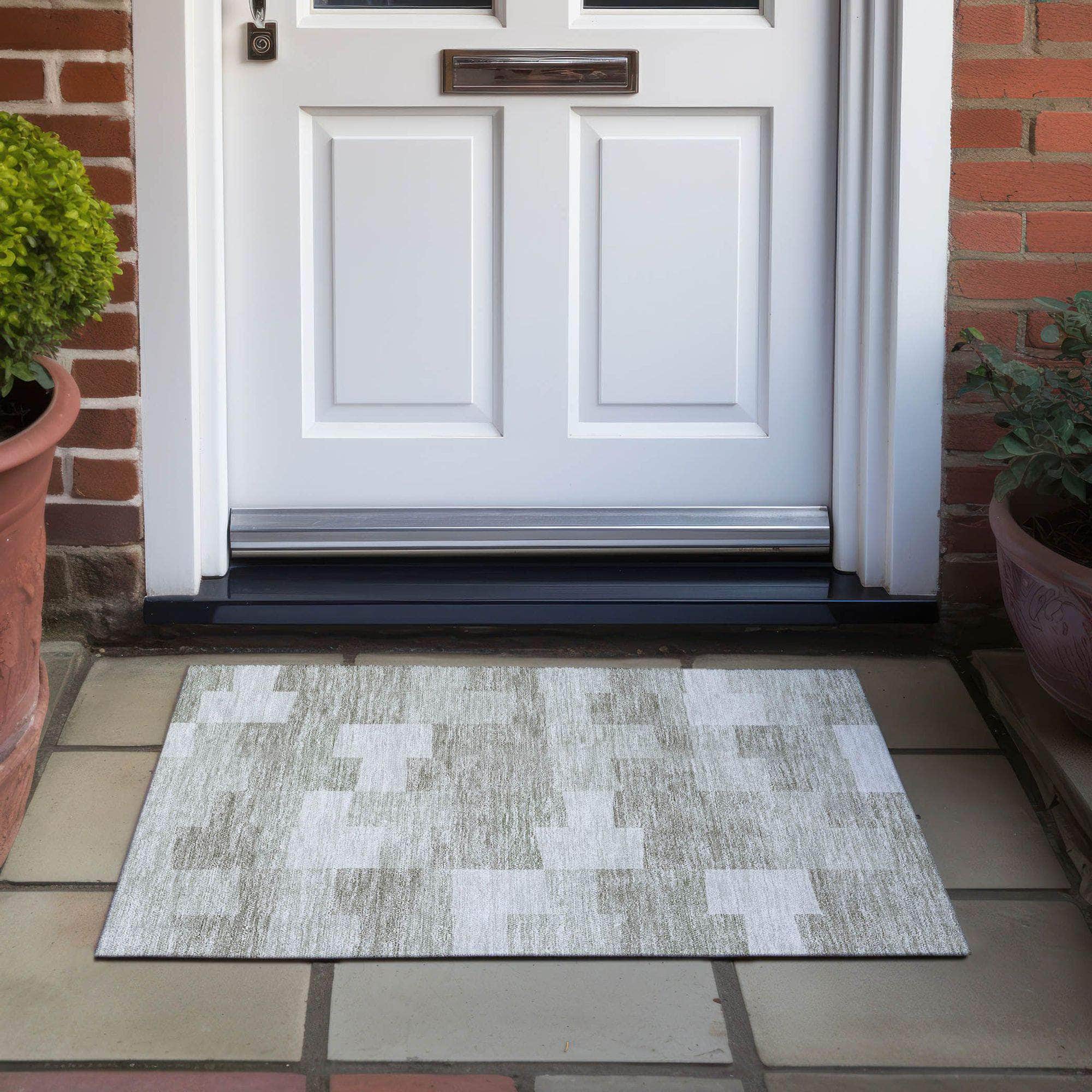 Machine Washable Taupe Brown Rug - Indoor / Outdoor - Kids / Pet Friendly Geometric Print Rug