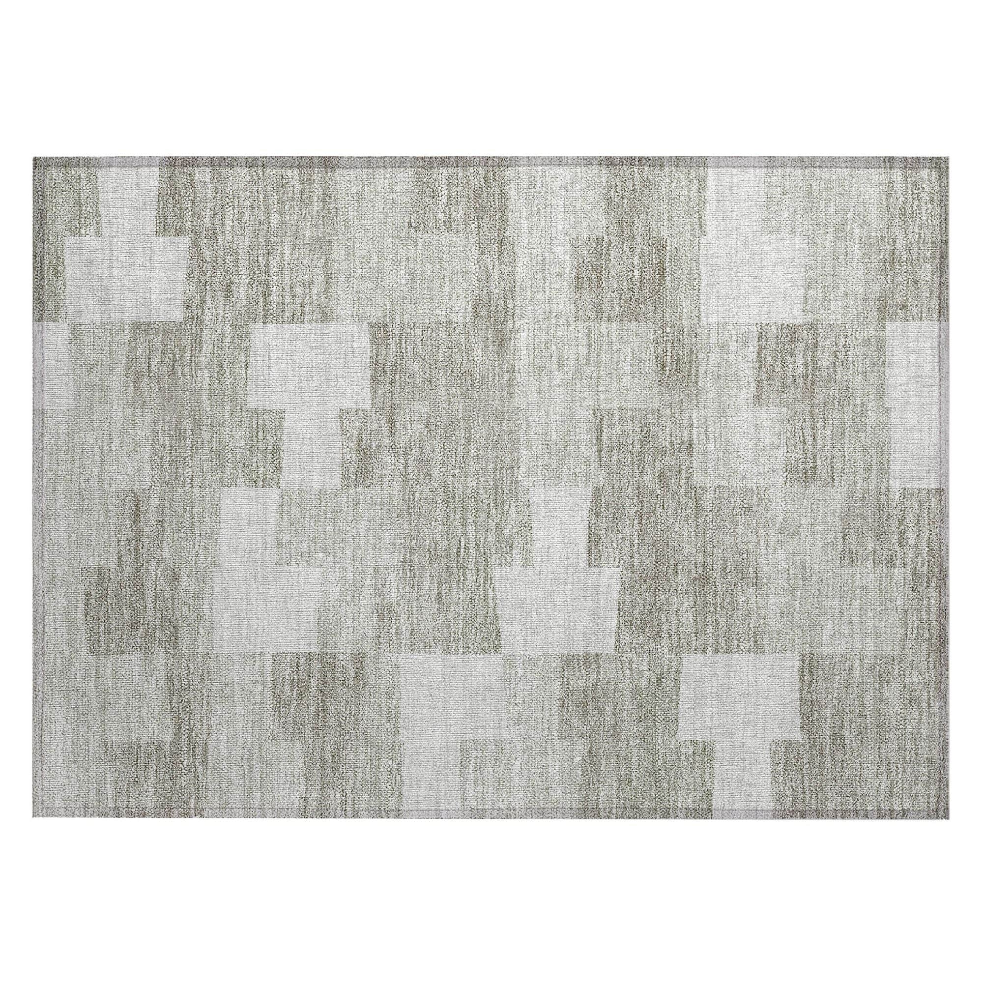 Machine Washable Taupe Brown Rug - Indoor / Outdoor - Kids / Pet Friendly Geometric Print Rug