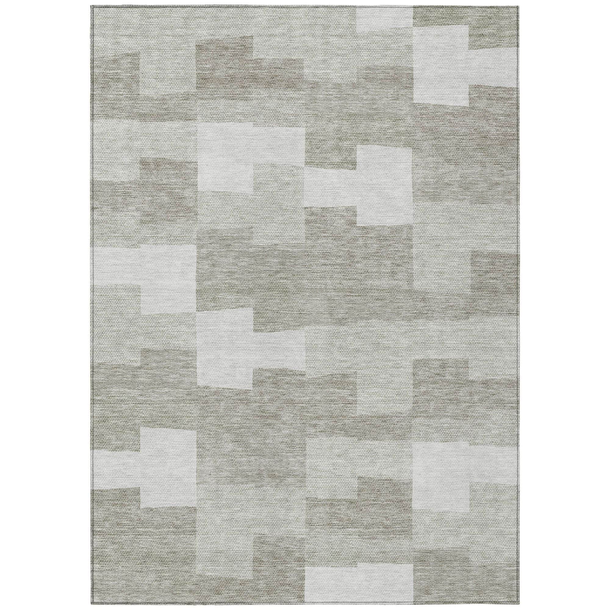 Machine Washable Taupe Brown Rug - Indoor / Outdoor - Kids / Pet Friendly Geometric Print Rug