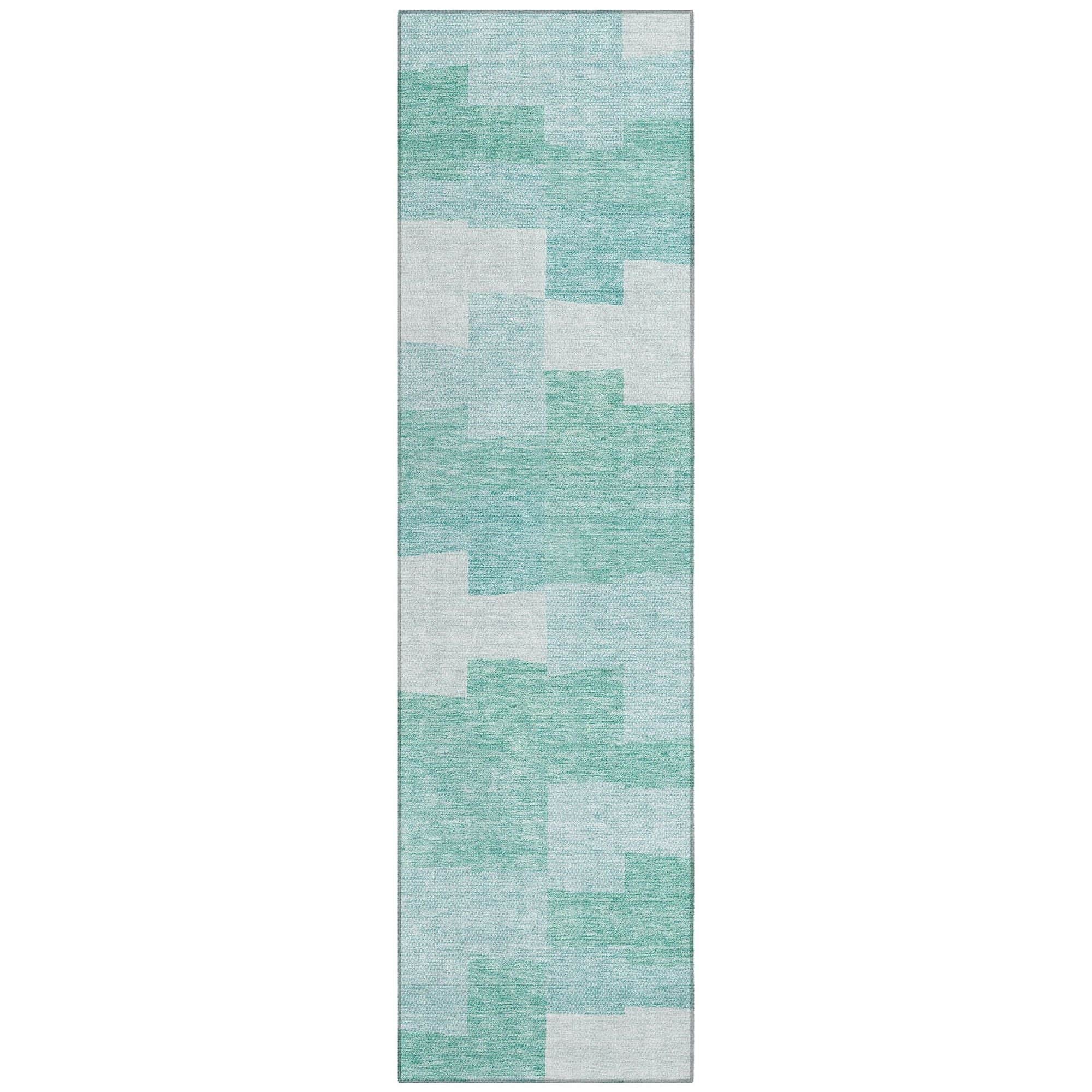 Machine Washable Teal Rug - Indoor / Outdoor - Kids / Pet Friendly Geometric Print Rug