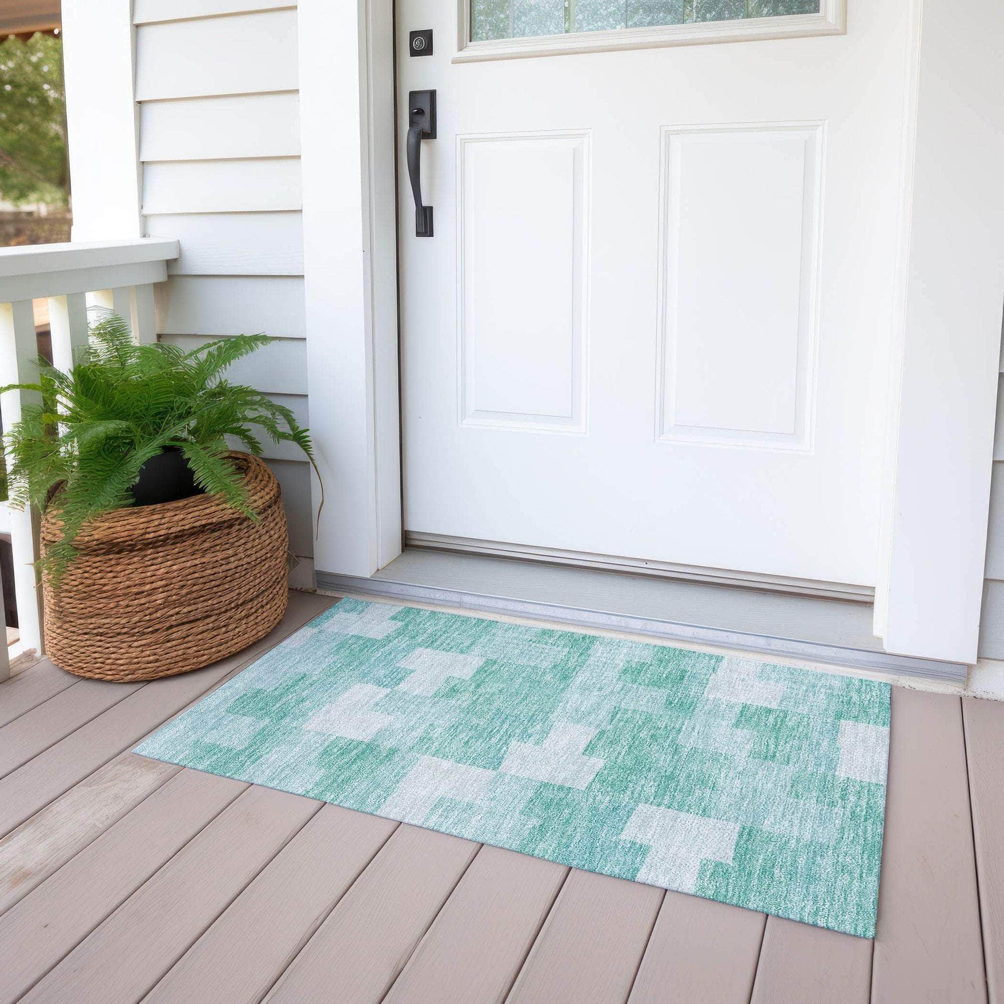 Machine Washable Teal Rug - Indoor / Outdoor - Kids / Pet Friendly Geometric Print Rug