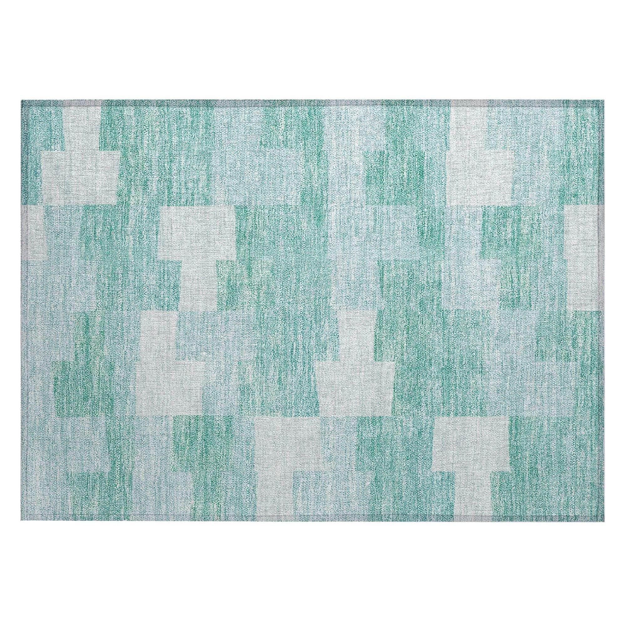 Machine Washable Teal Rug - Indoor / Outdoor - Kids / Pet Friendly Geometric Print Rug