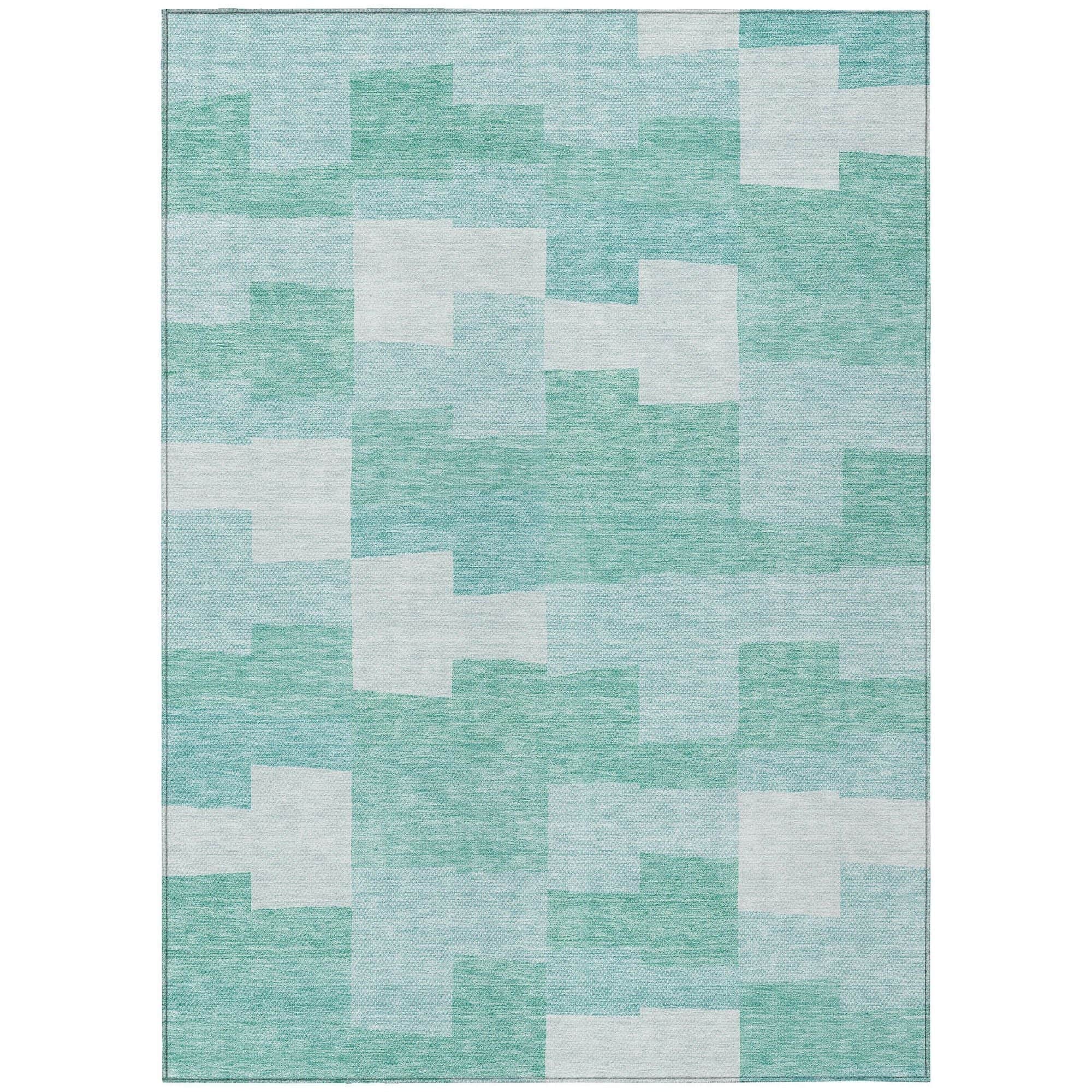 Machine Washable Teal Rug - Indoor / Outdoor - Kids / Pet Friendly Geometric Print Rug