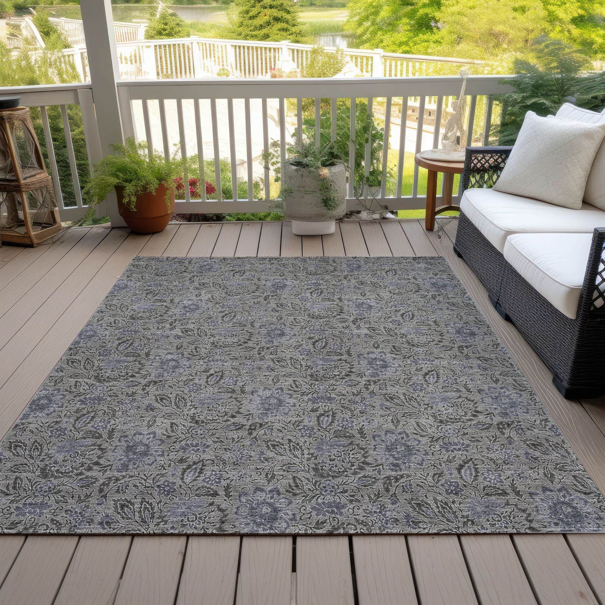 Machine Washable Khaki Brown Rug - Indoor / Outdoor - Kids / Pet Friendly Floral Print Rug