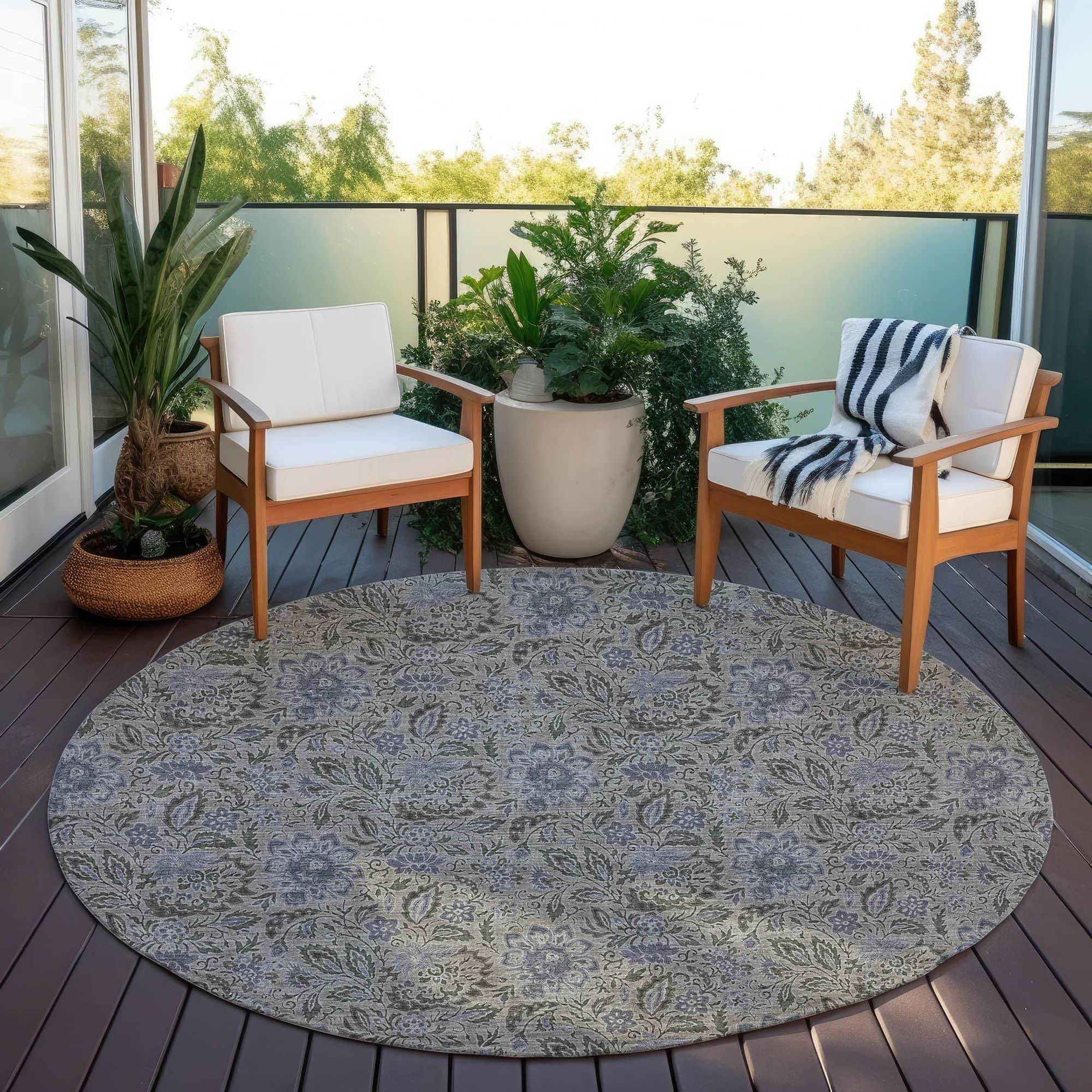 Machine Washable Khaki Brown Rug - Indoor / Outdoor - Kids / Pet Friendly Floral Print Rug