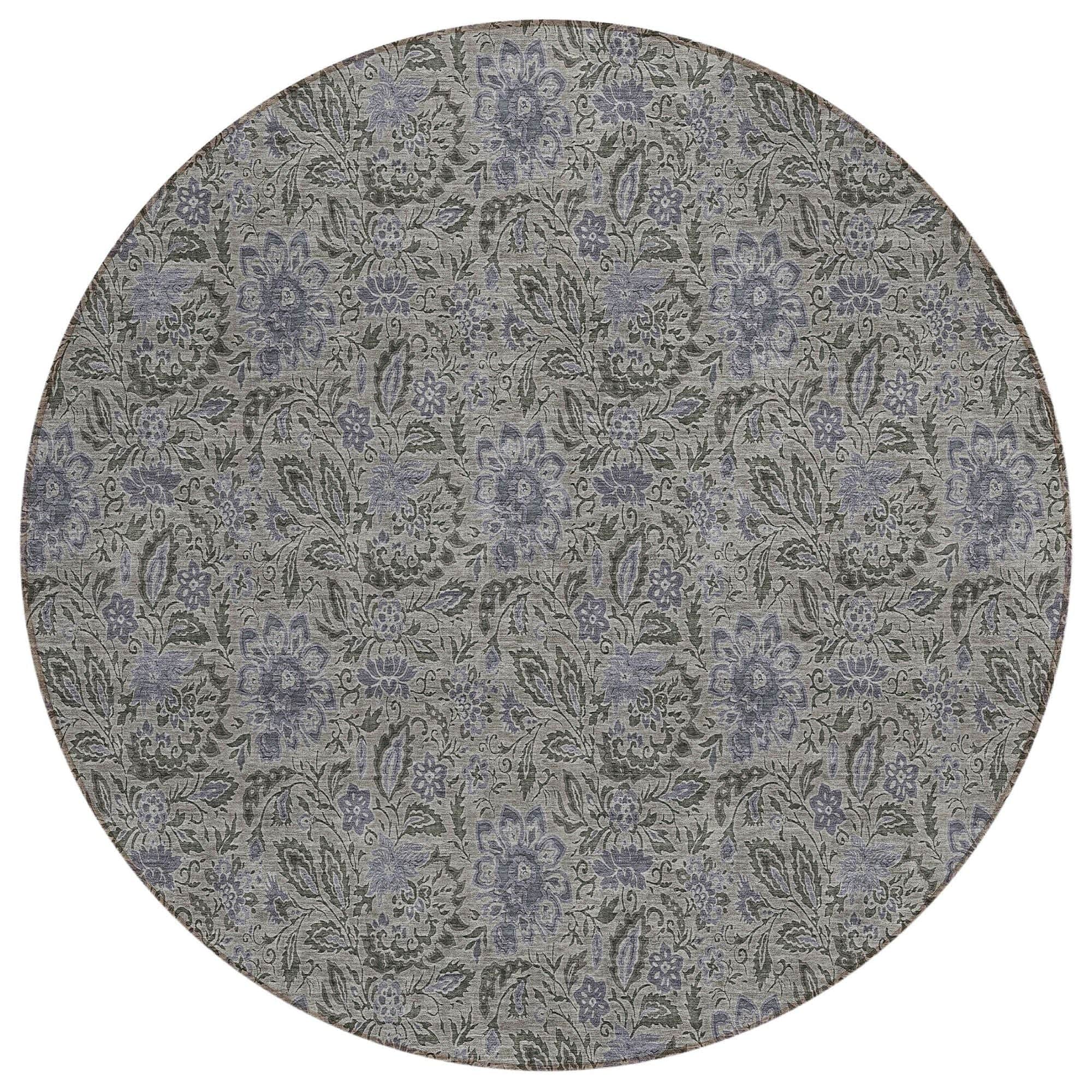 Machine Washable Khaki Brown Rug - Indoor / Outdoor - Kids / Pet Friendly Floral Print Rug