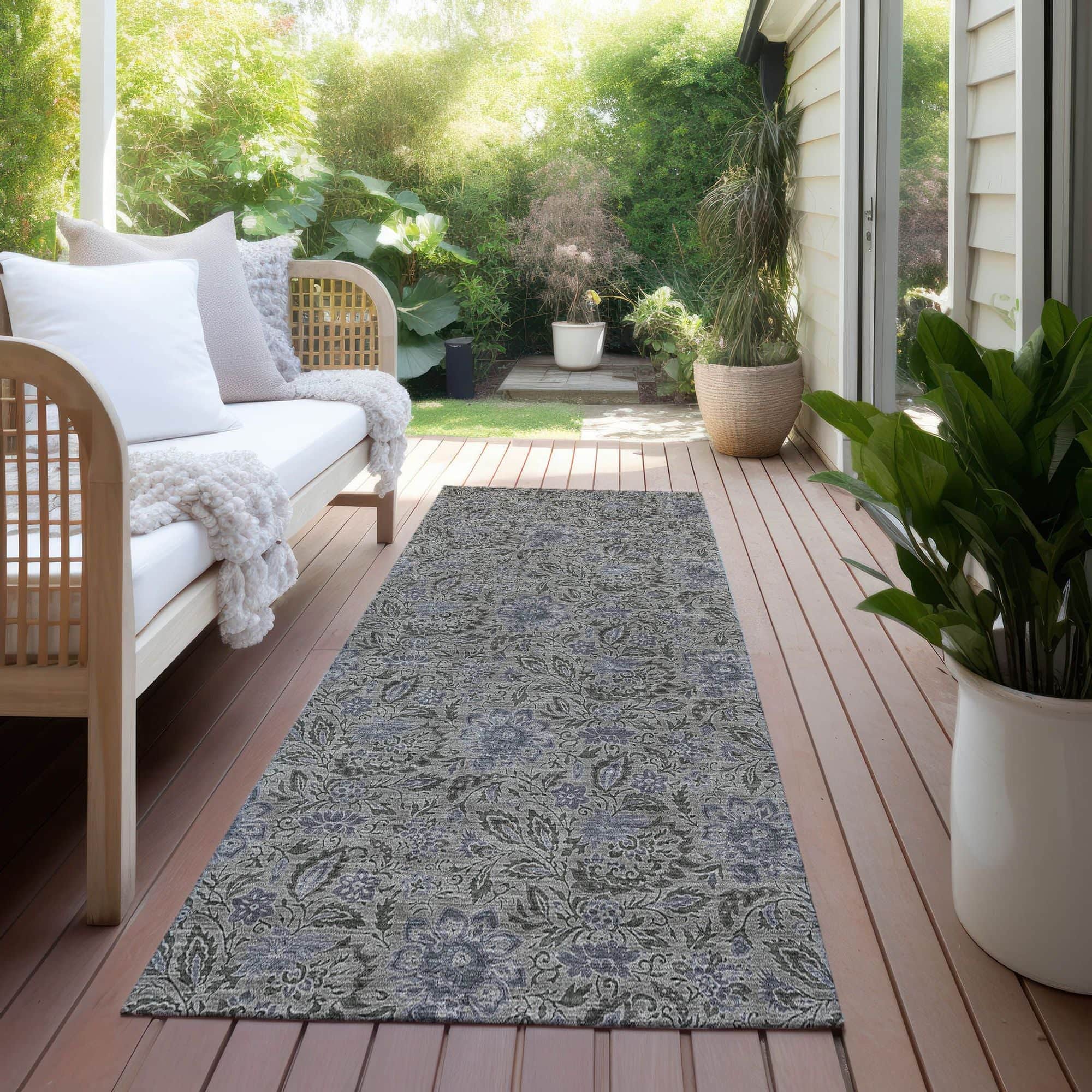 Machine Washable Khaki Brown Rug - Indoor / Outdoor - Kids / Pet Friendly Floral Print Rug