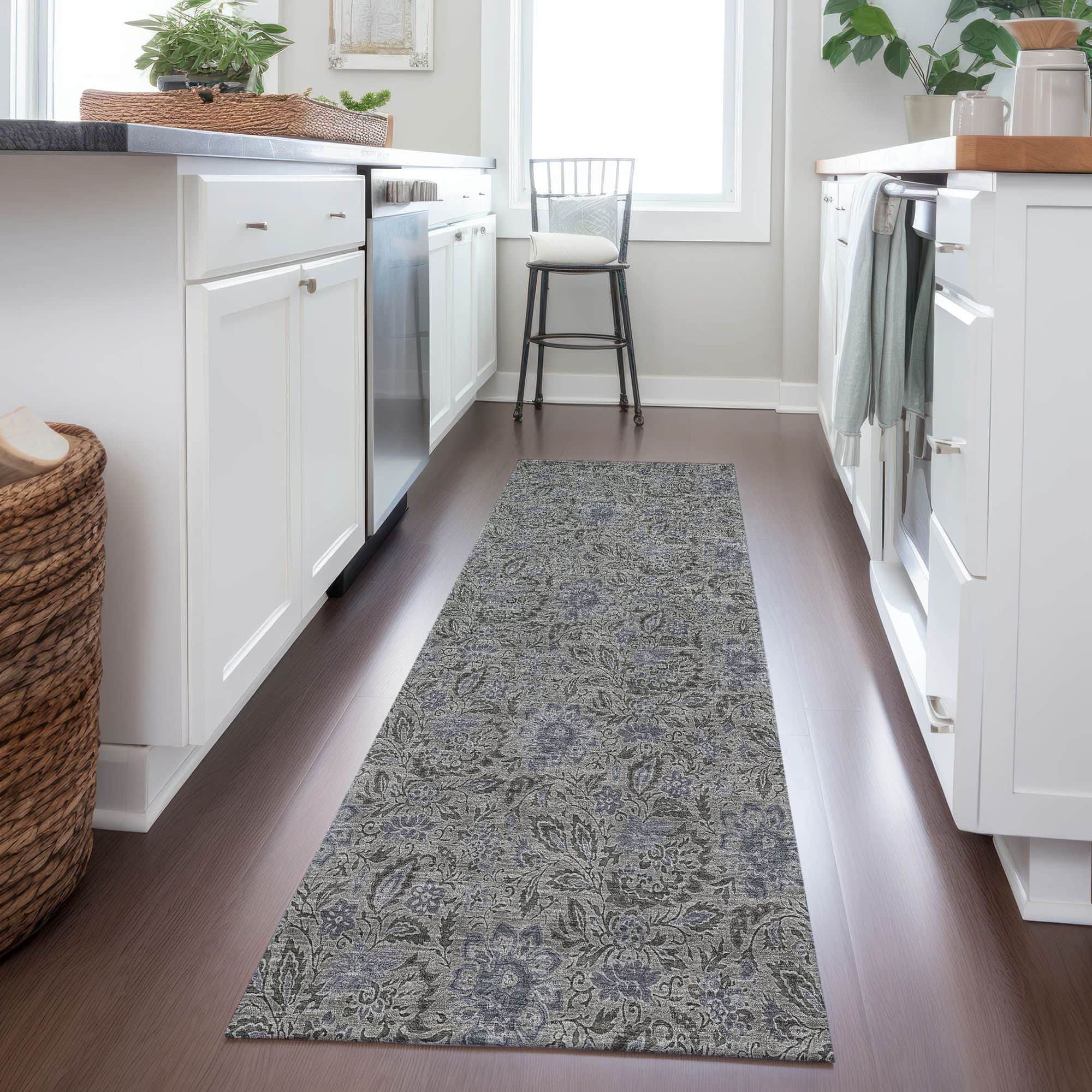 Machine Washable Khaki Brown Rug - Indoor / Outdoor - Kids / Pet Friendly Floral Print Rug