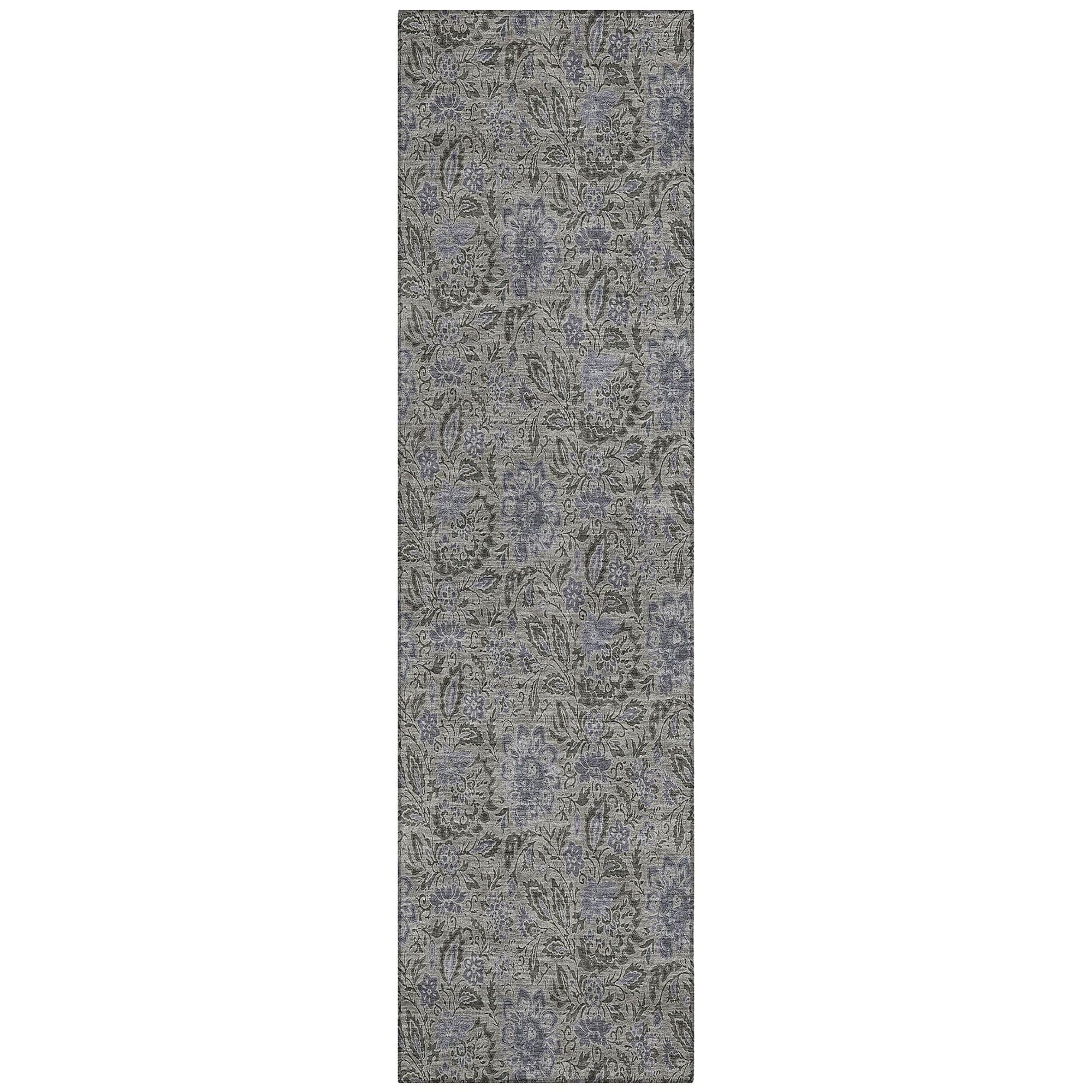 Machine Washable Khaki Brown Rug - Indoor / Outdoor - Kids / Pet Friendly Floral Print Rug
